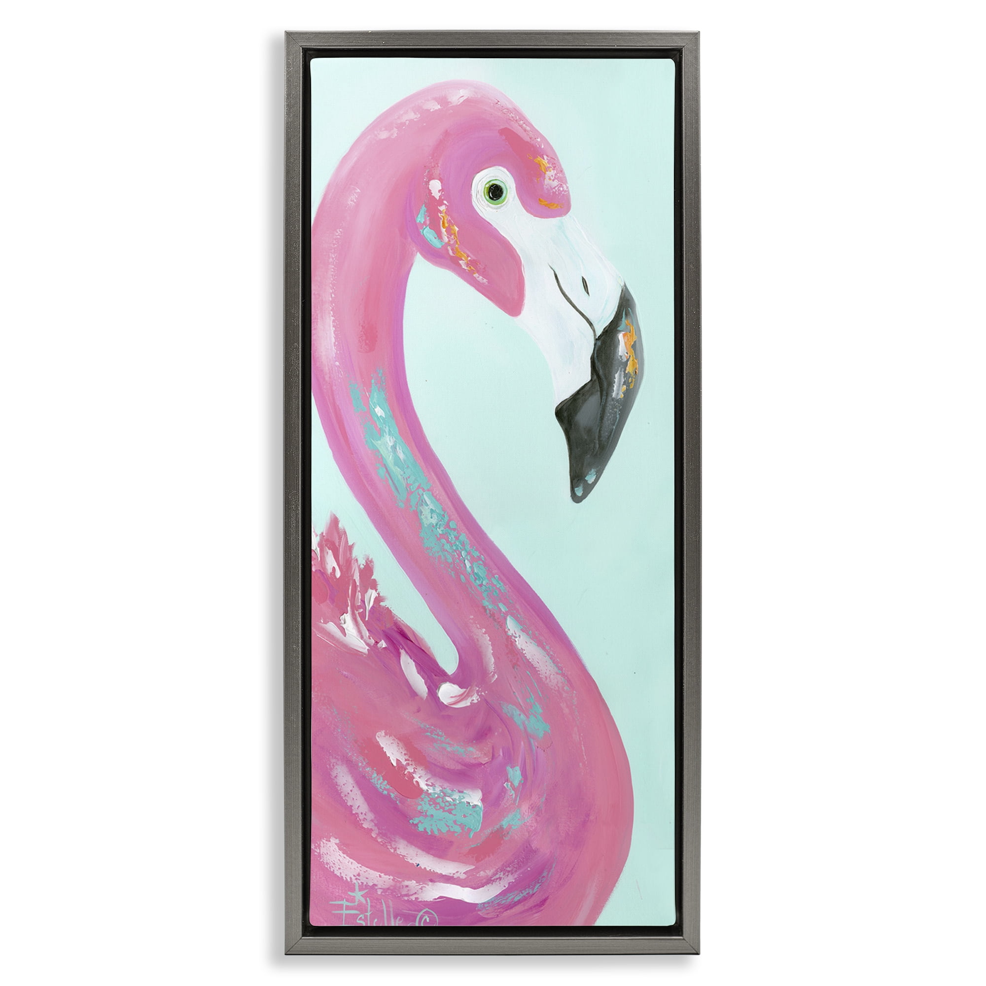 Stupell Industries Odd Flamingo Portrait Animals & Insects Painting Gray Floater Framed Art Print Wall Art, 15 x 31