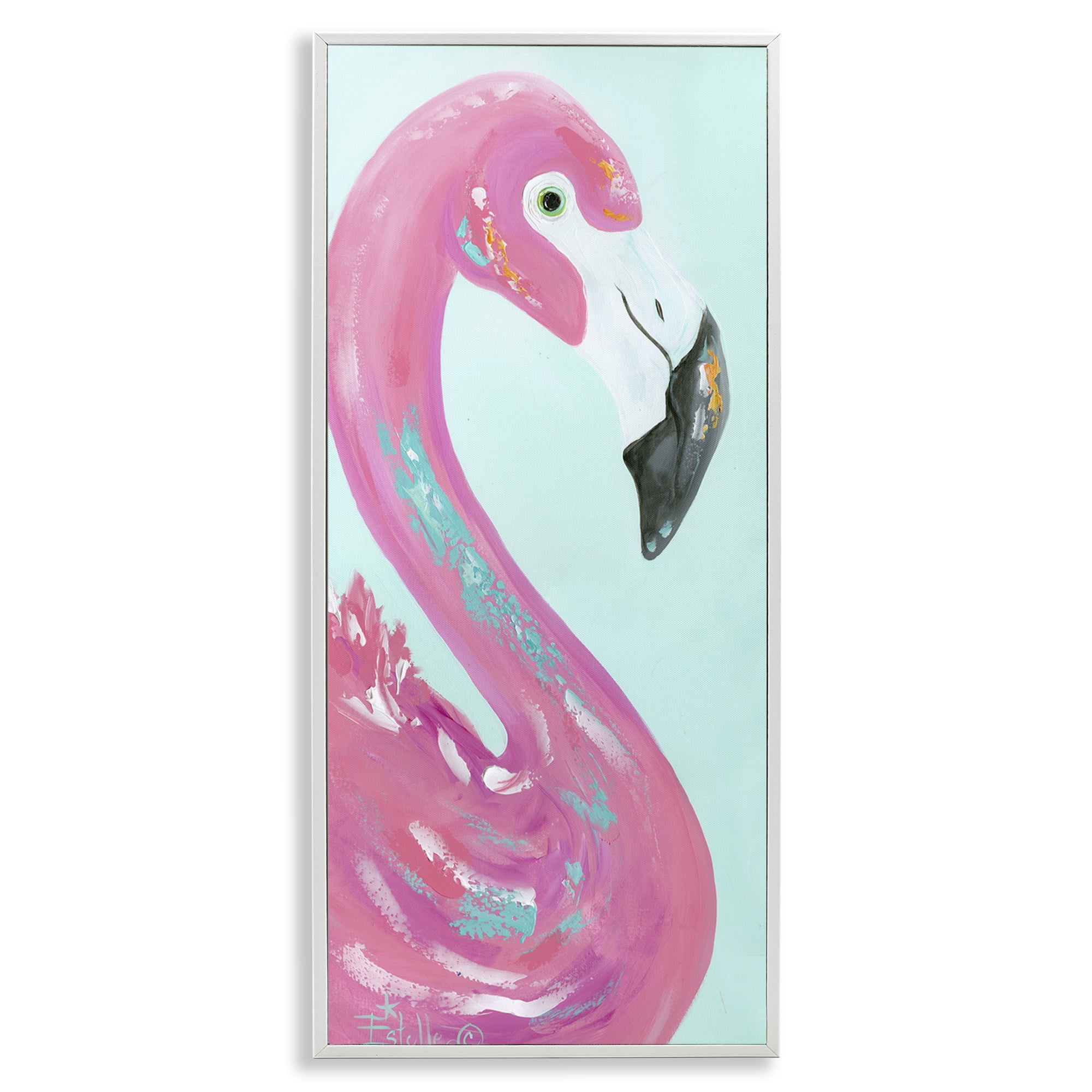 Stupell Industries Odd Flamingo Portrait Animals & Insects Painting White Framed Art Print Wall Art, 13 x 30