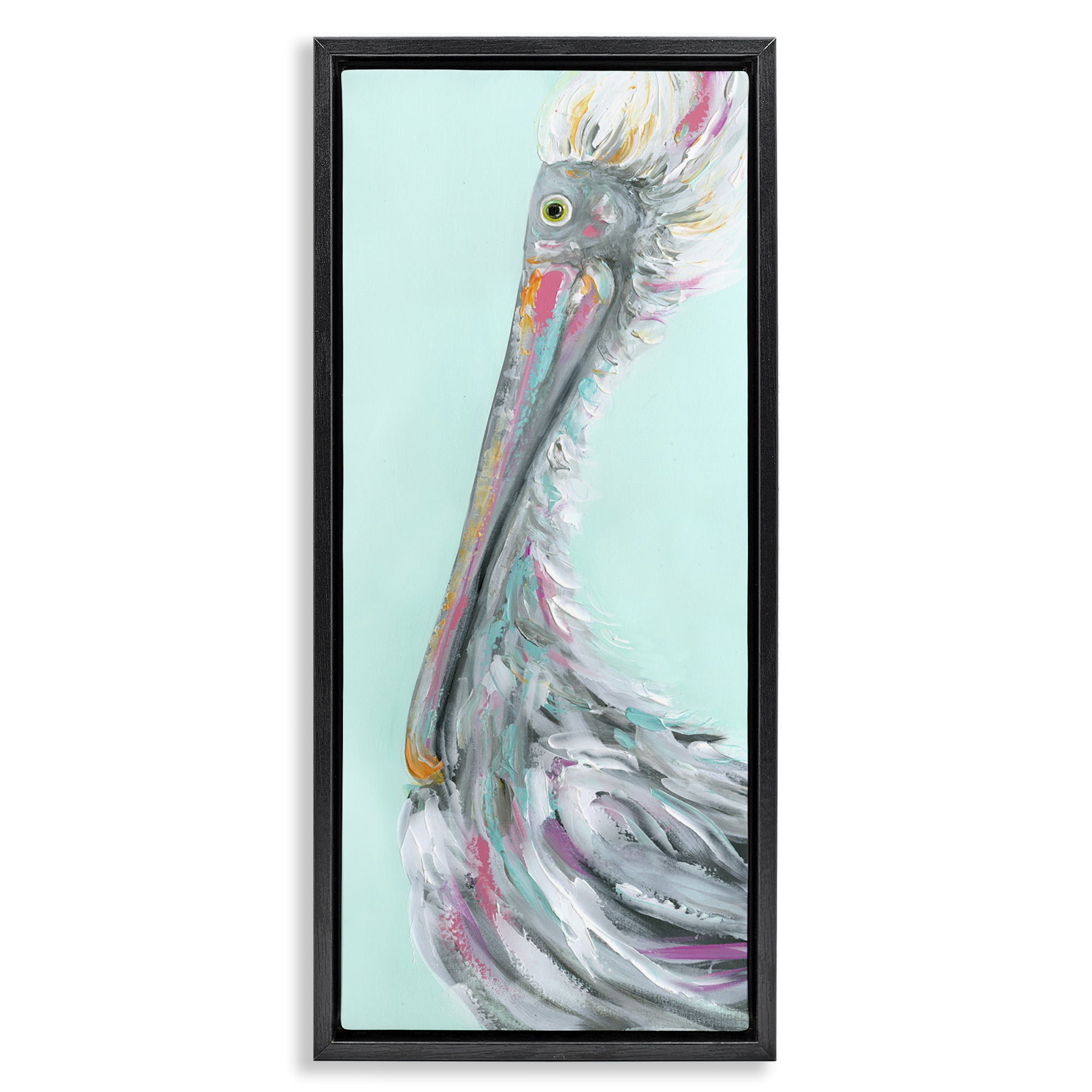 Stupell Industries Odd Pelican Portrait Animals & Insects Painting Black Floater Framed Art Print Wall Art, 11 x 25