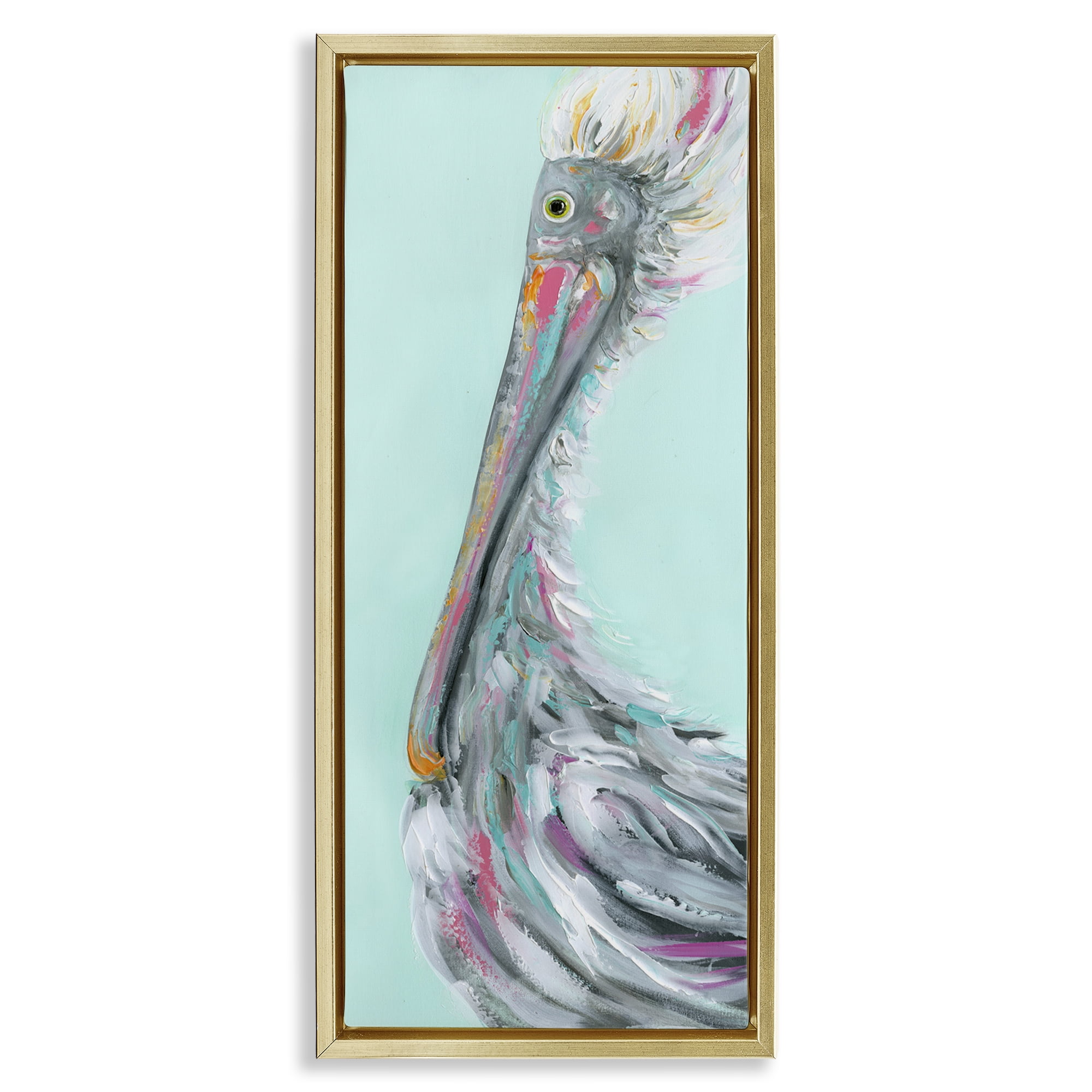 Stupell Industries Odd Pelican Portrait Animals & Insects Painting Gold Floater Framed Art Print Wall Art, 15 x 31