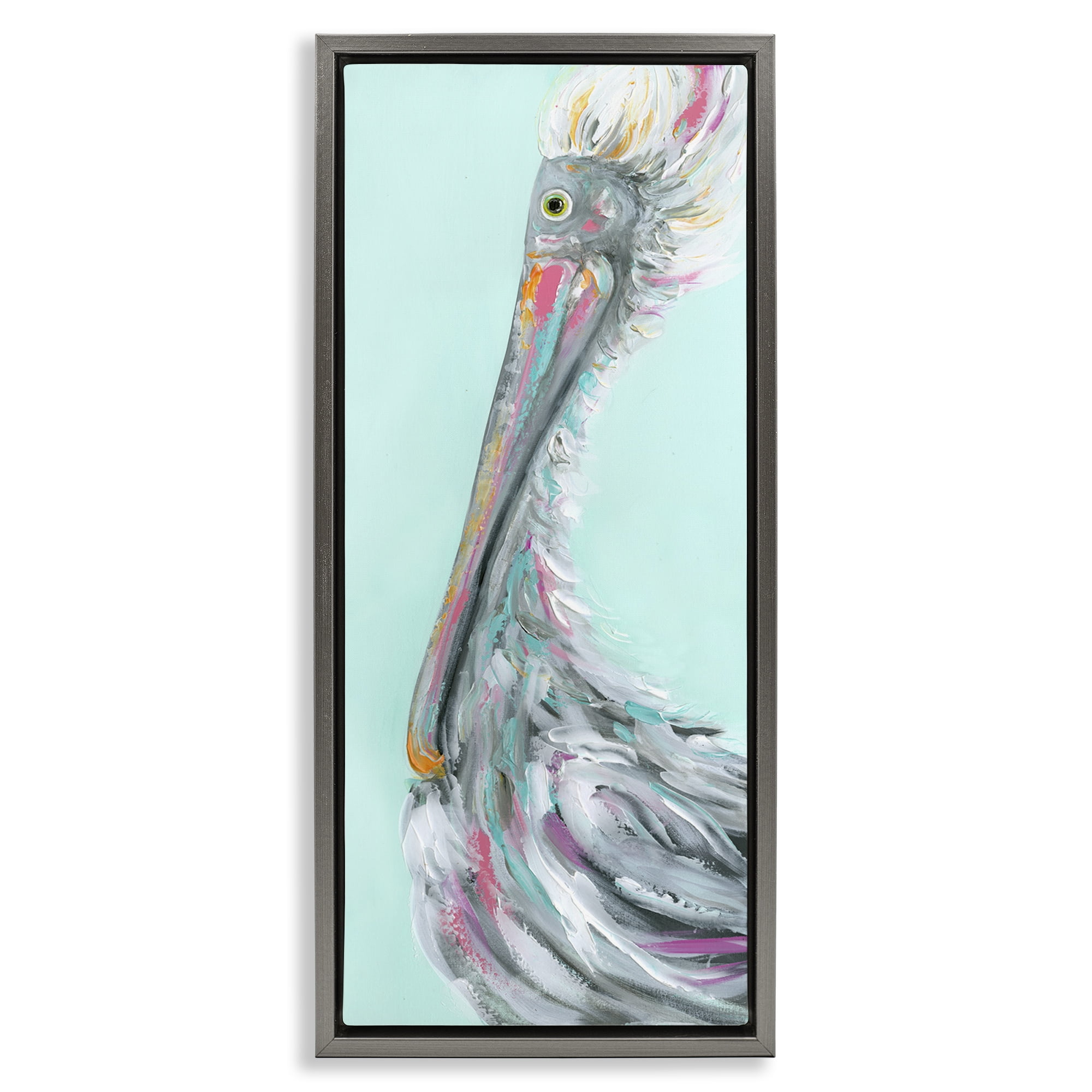 Stupell Industries Odd Pelican Portrait Animals & Insects Painting Gray Floater Framed Art Print Wall Art, 11 x 25
