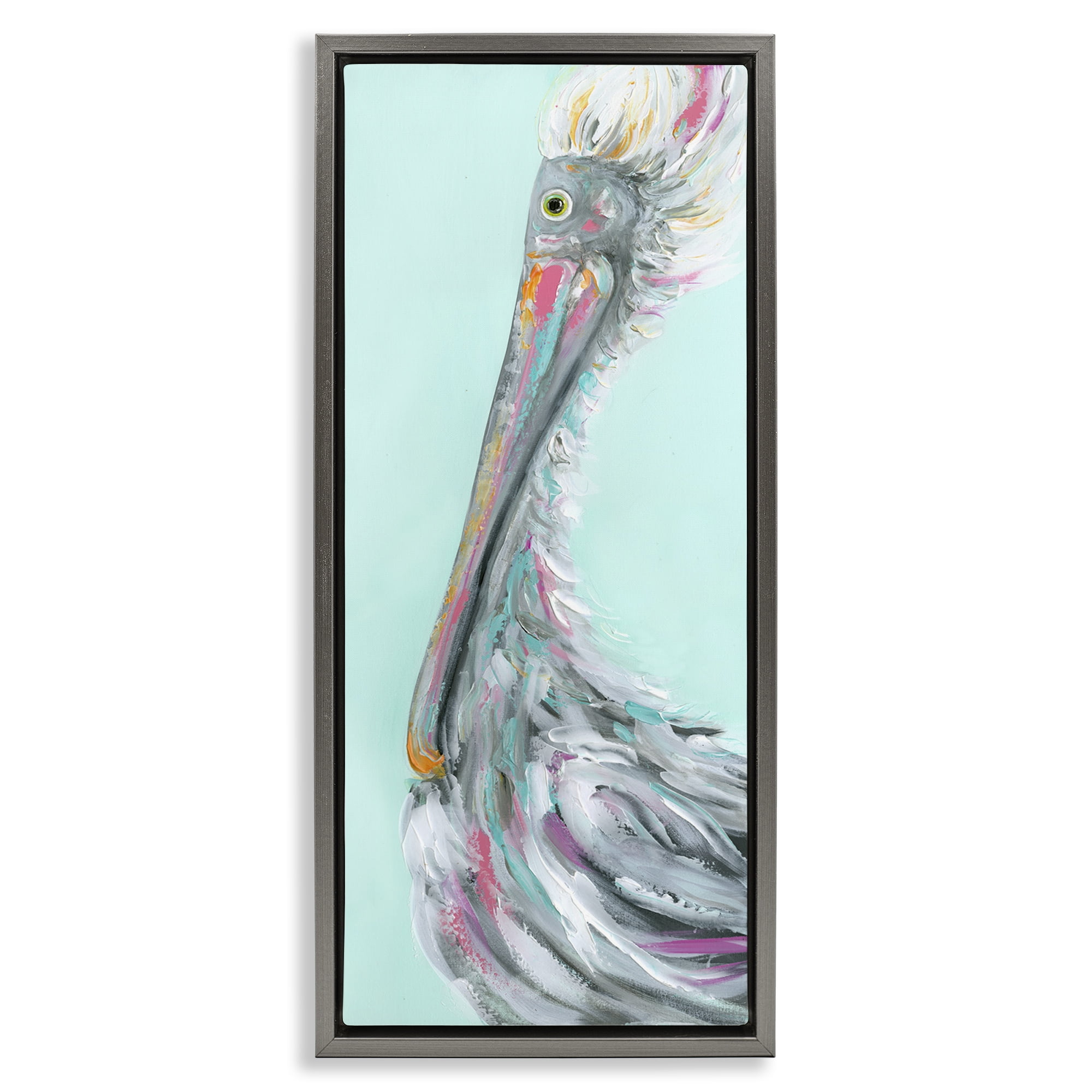 Stupell Industries Odd Pelican Portrait Animals & Insects Painting Gray Floater Framed Art Print Wall Art, 15 x 31