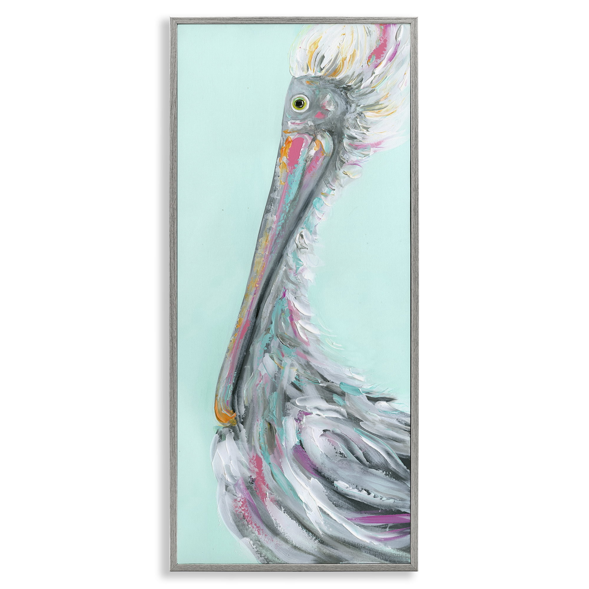 Stupell Industries Odd Pelican Portrait Animals & Insects Painting Gray Framed Art Print Wall Art, 10 x 24