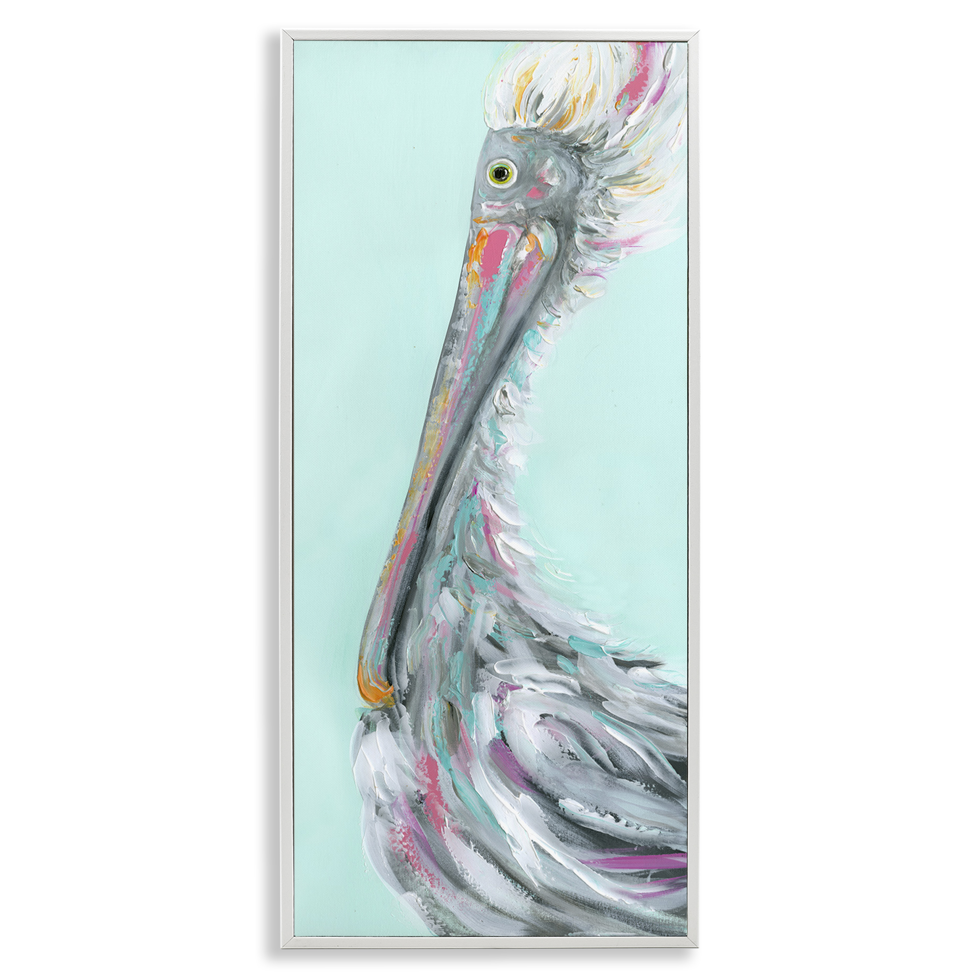 Stupell Industries Odd Pelican Portrait Animals & Insects Painting White Framed Art Print Wall Art, 10 x 24