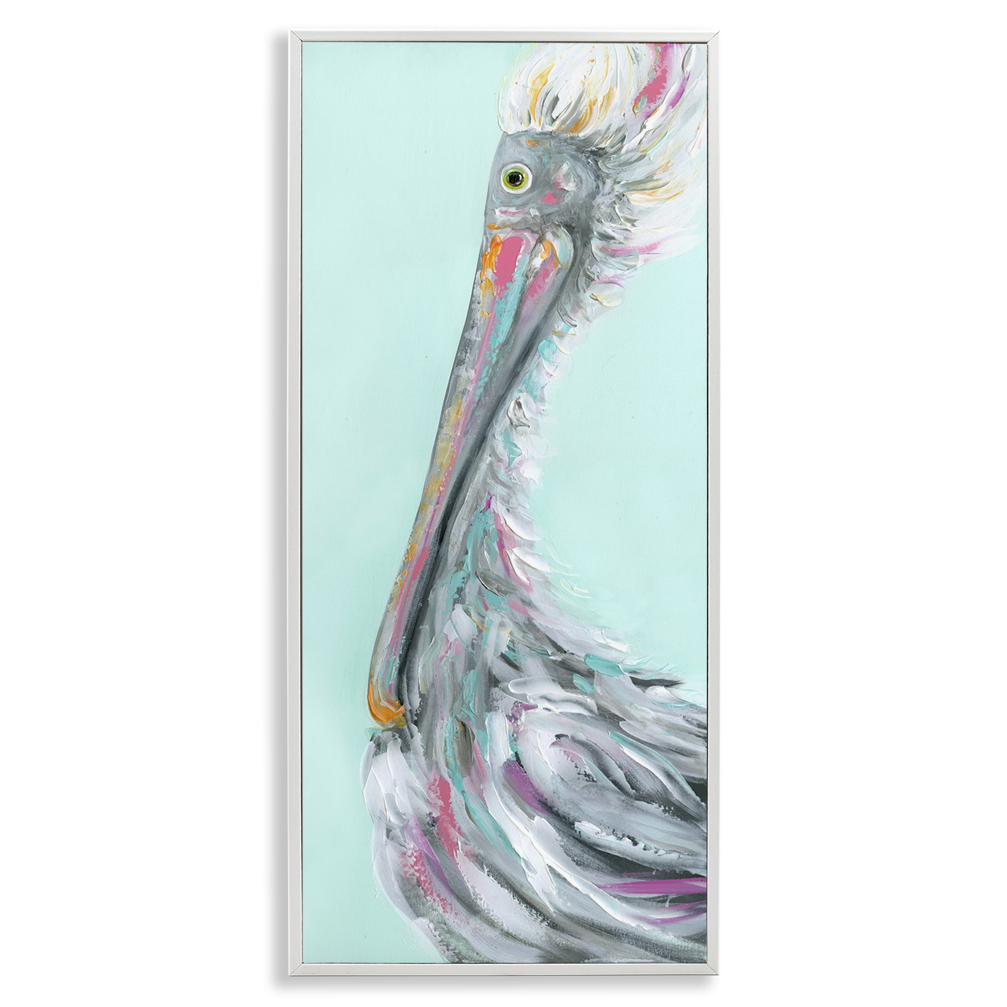White Framed Pelican Portrait Giclee Art Print, 13 x 30
