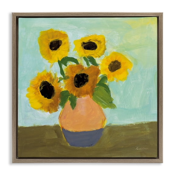 Stupell Industries Ode to Van Gogh Sunflowers Floral Painting Brown Floater Framed Canvas Art Print Wall Art, 25 x 25