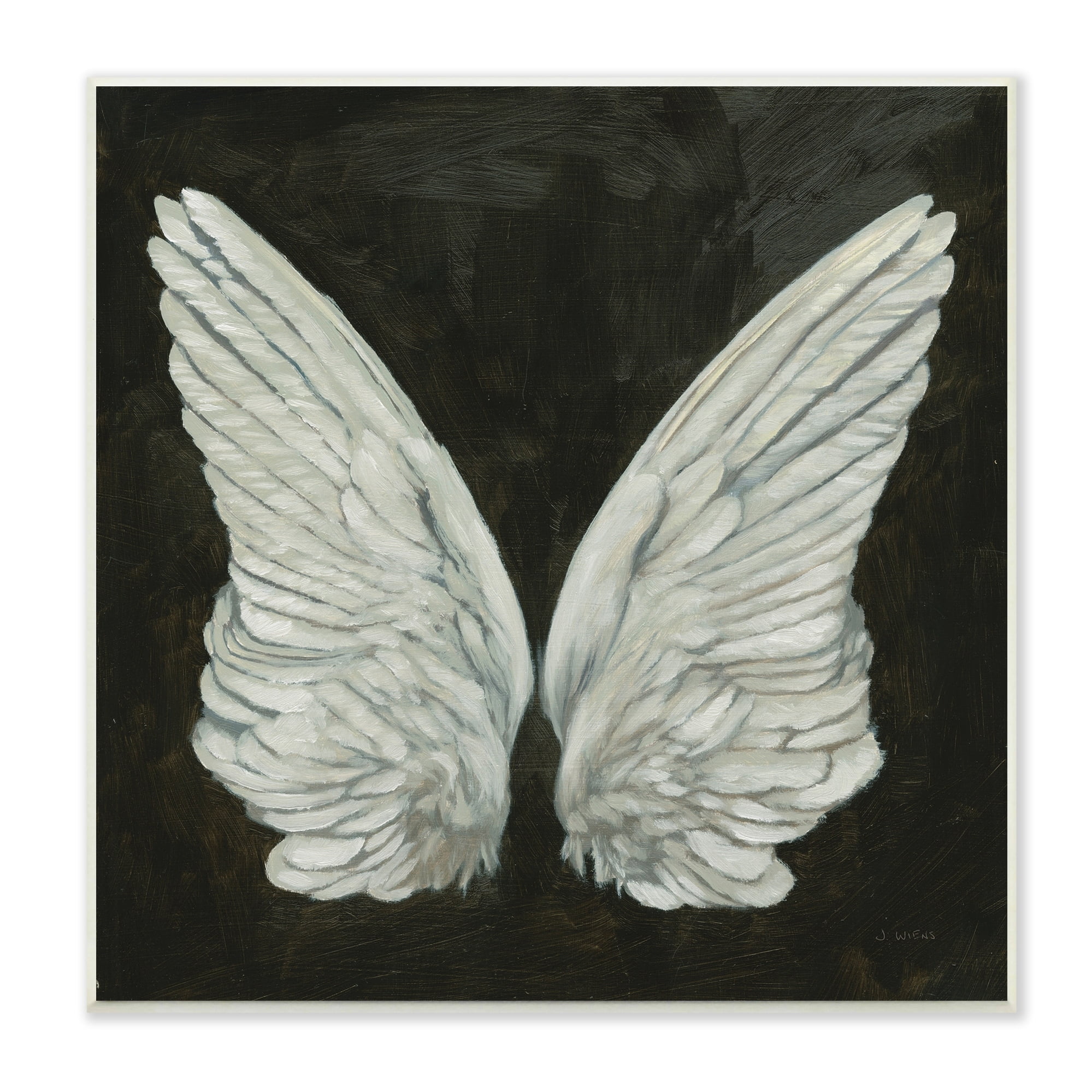 Stupell Industries Off-White Angel Wings White Feathers over Black, 12 x 12,Design by James Wiens