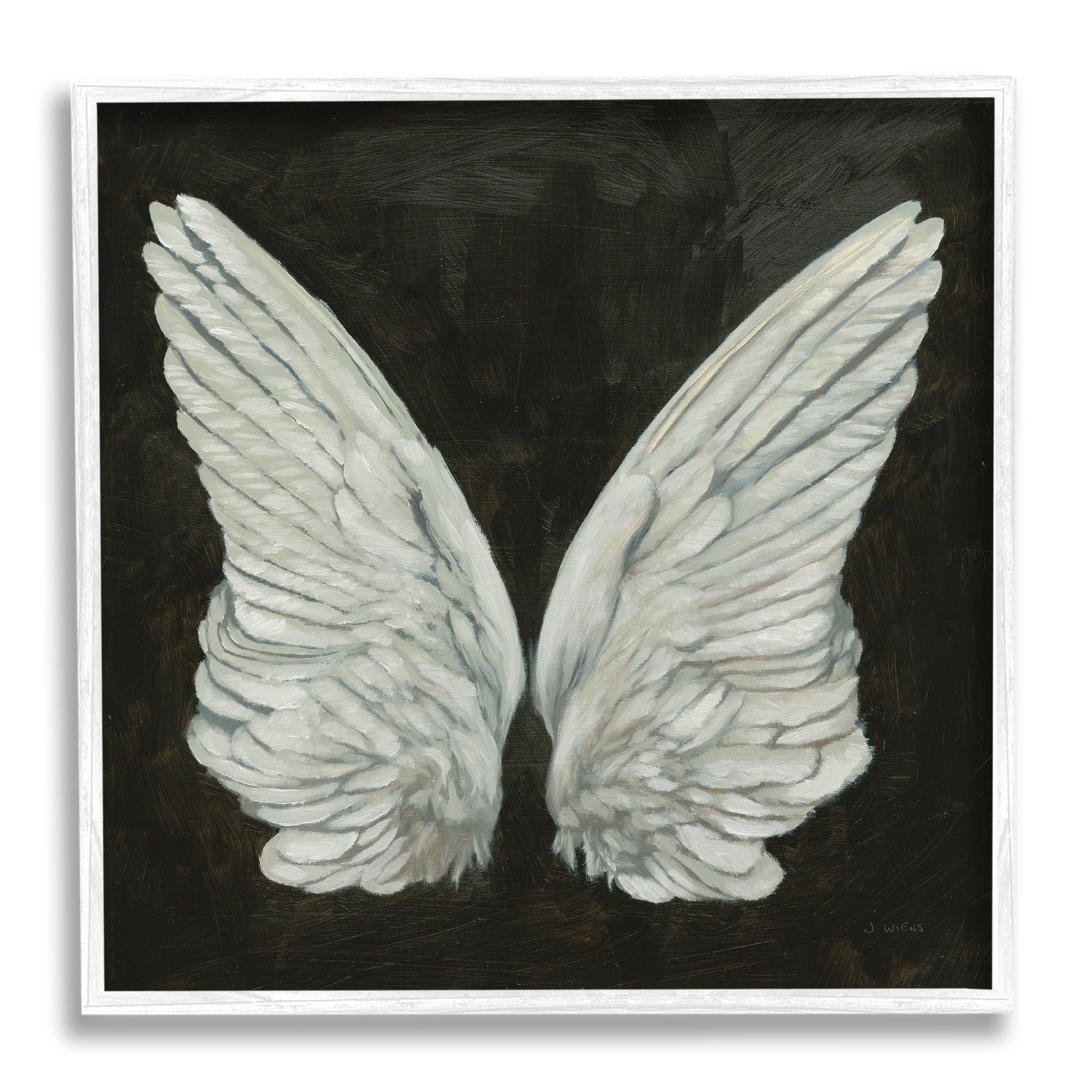 Stupell Industries Off-White Angel Wings White Feathers over Black, 17 x 17,Design by James Wiens