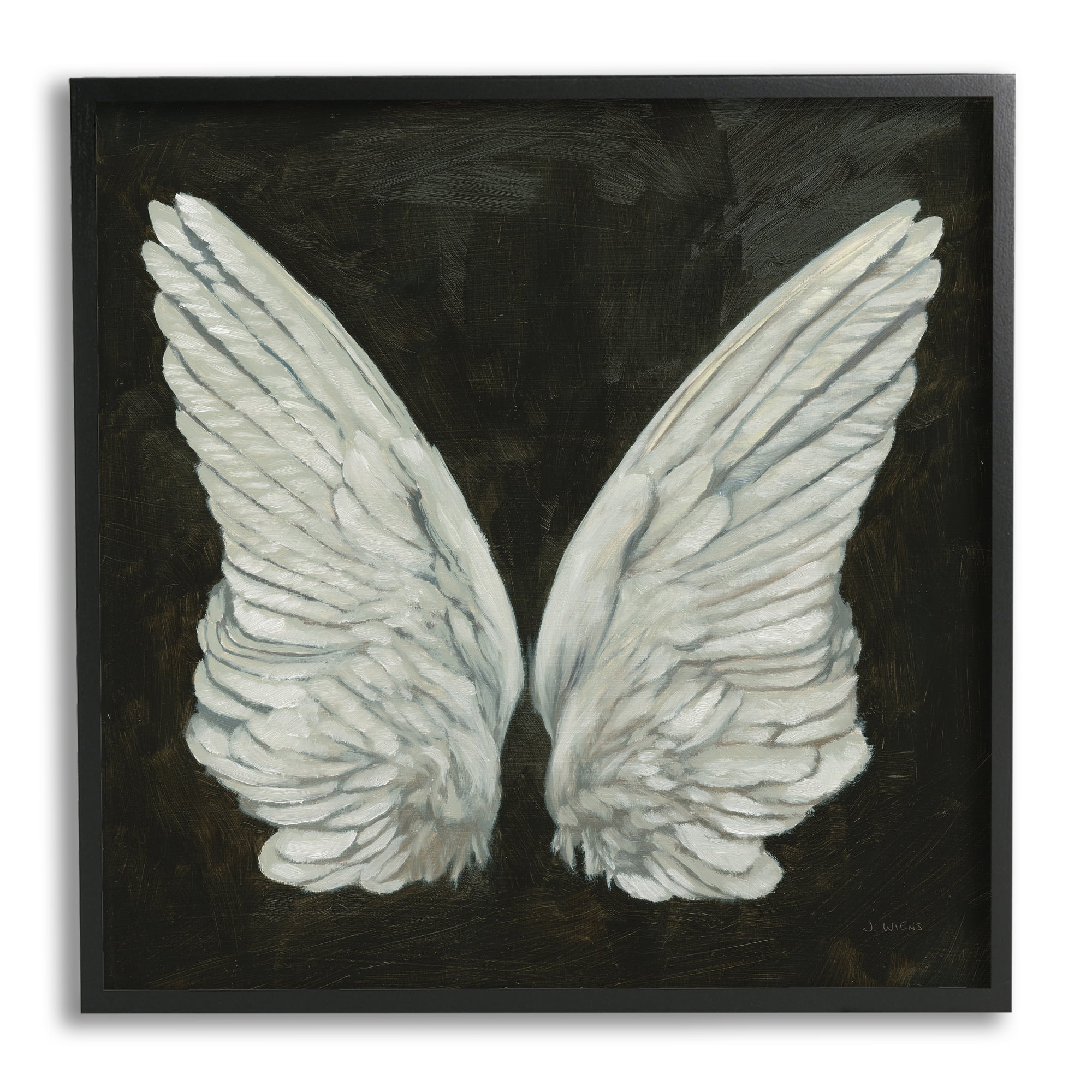 Stupell Industries Off-White Angel Wings White Feathers over Black Paintings Black Framed Art Print Wall Art, 12x12, by James Wiens