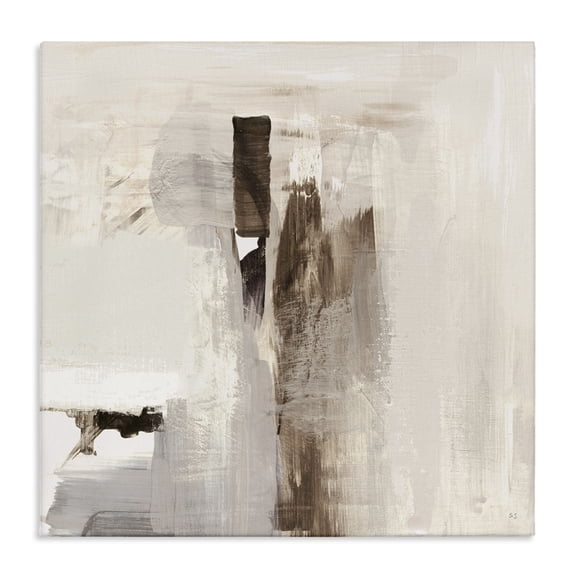 Stupell Industries Off-White with Brown Streaks Abstract Painting Wrapped Canvas Art Print Wall Art, 17 x 17