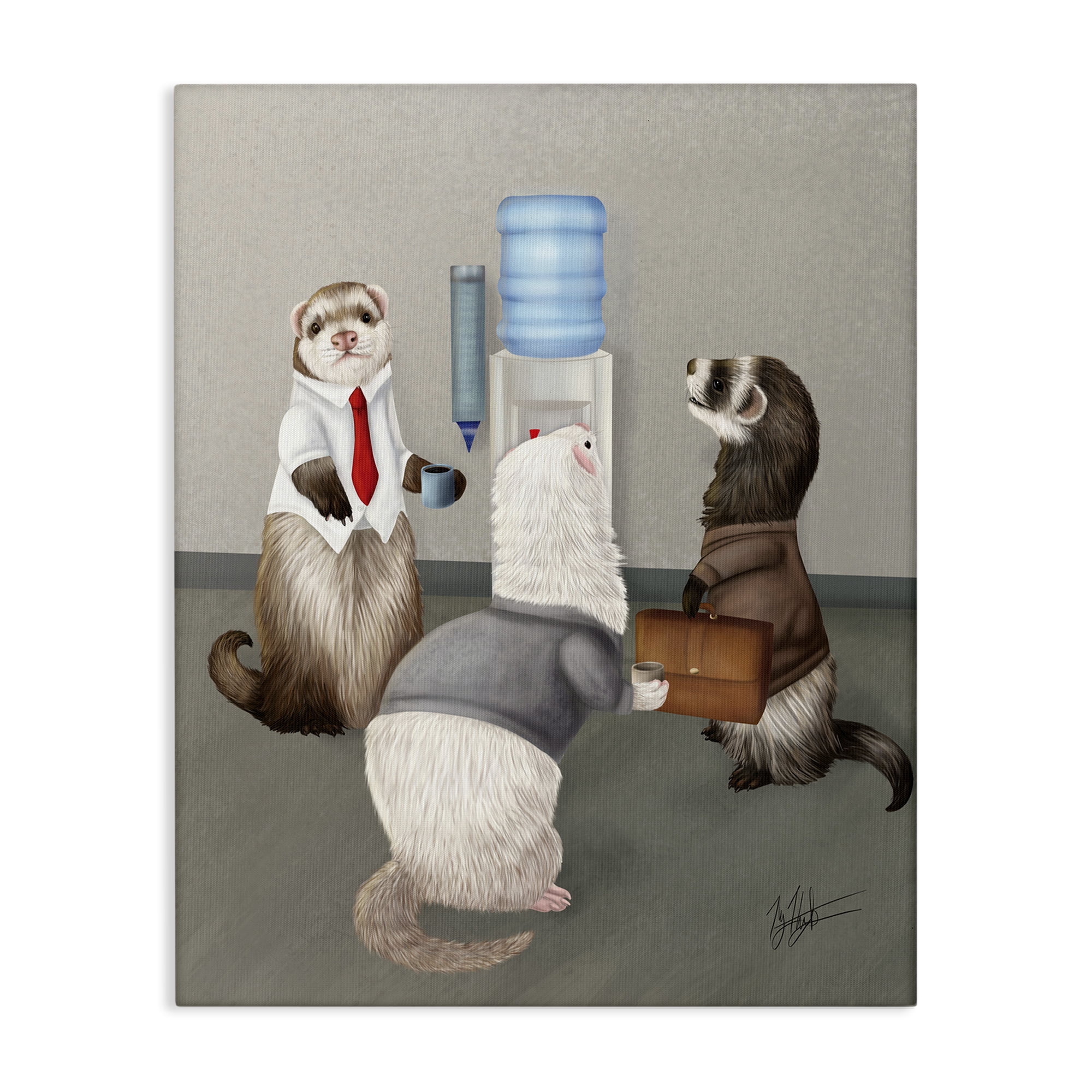 Stupell Industries Office Ferrets Water Cooler Animals & Insects Painting Gallery Wrapped Canvas Art Print Wall Art, 30 x 40