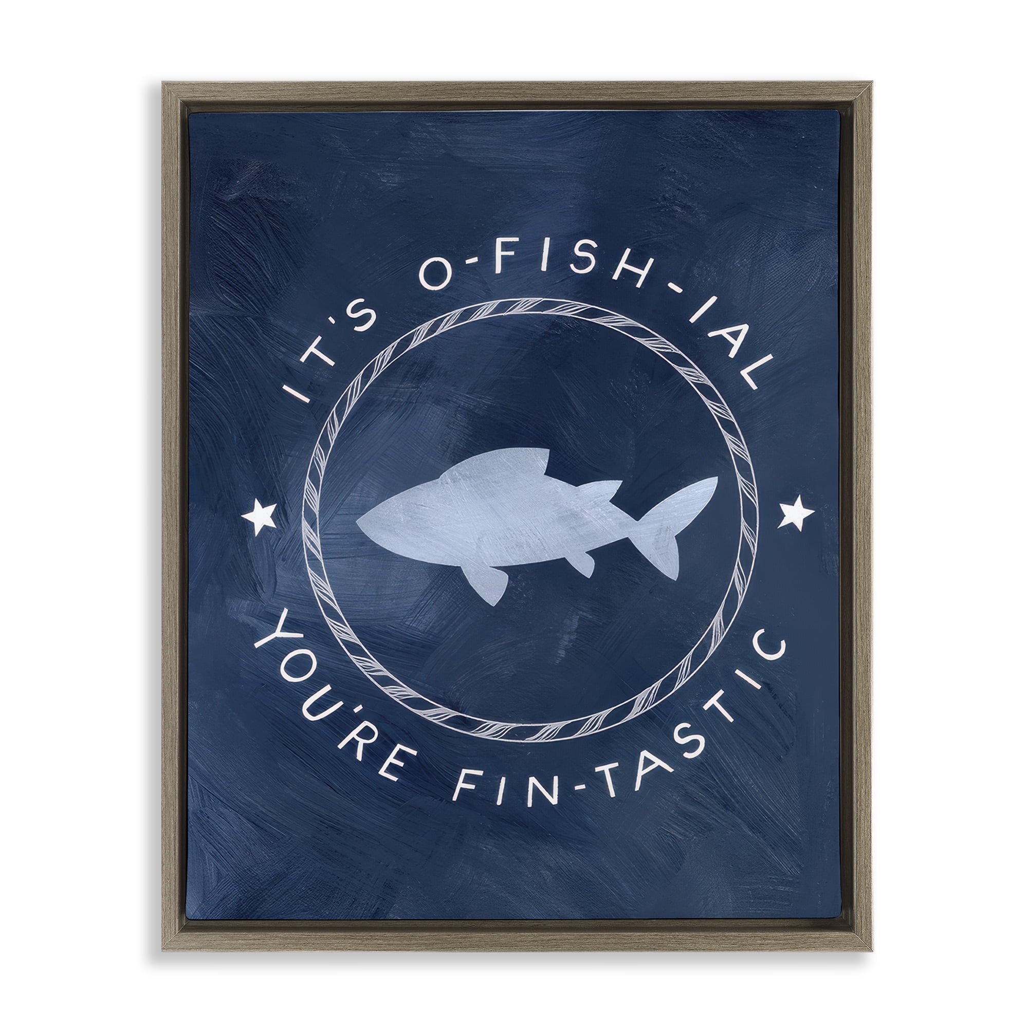Stupell Industries Officially Fantastic Fish Pun Nautical & Beach Painting Brown Floater Framed Canvas Art Print Wall Art, 17 x 21