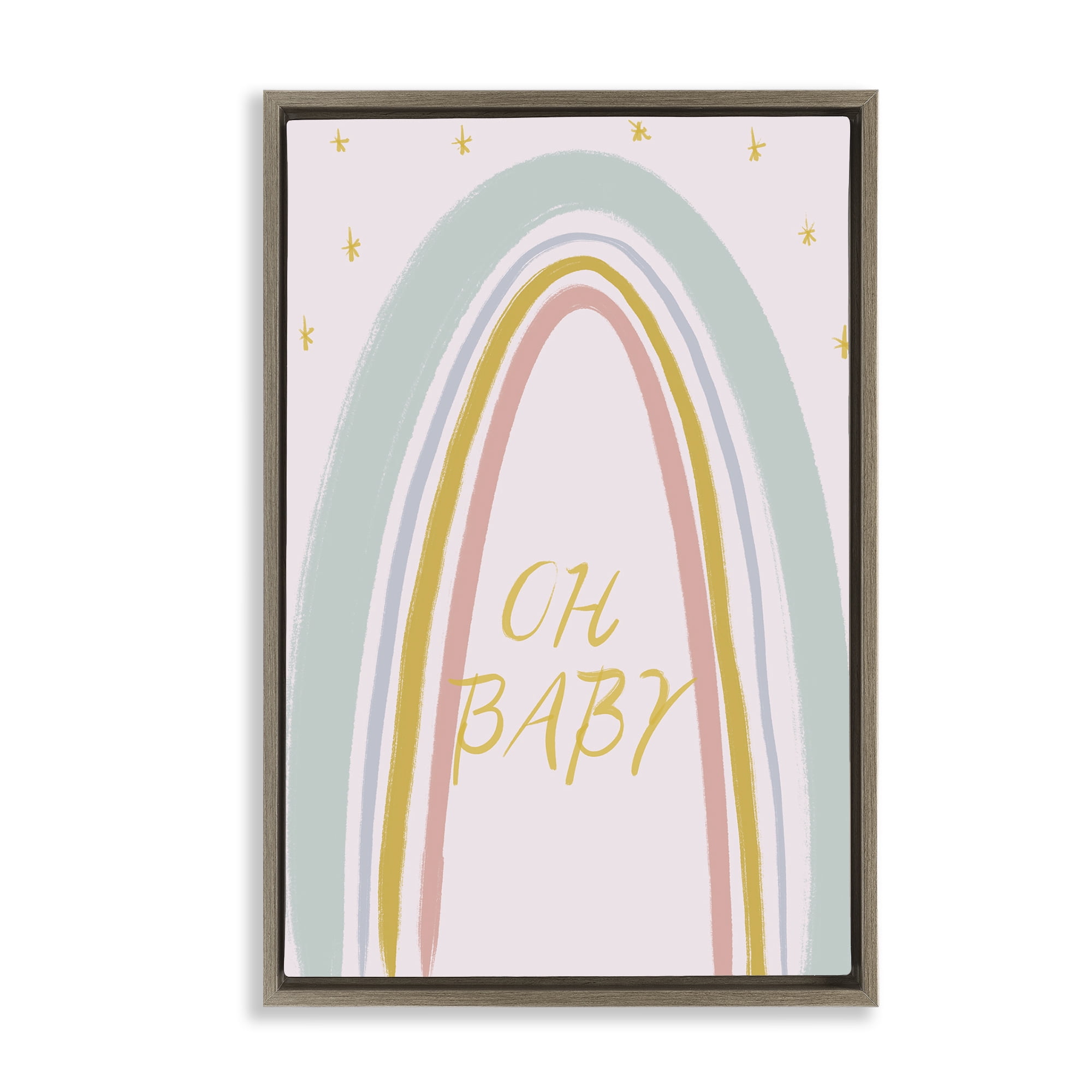 Stupell Industries Oh Baby Rainbow Brown Framed Floater Canvas Wall Art, design by Lucille Price