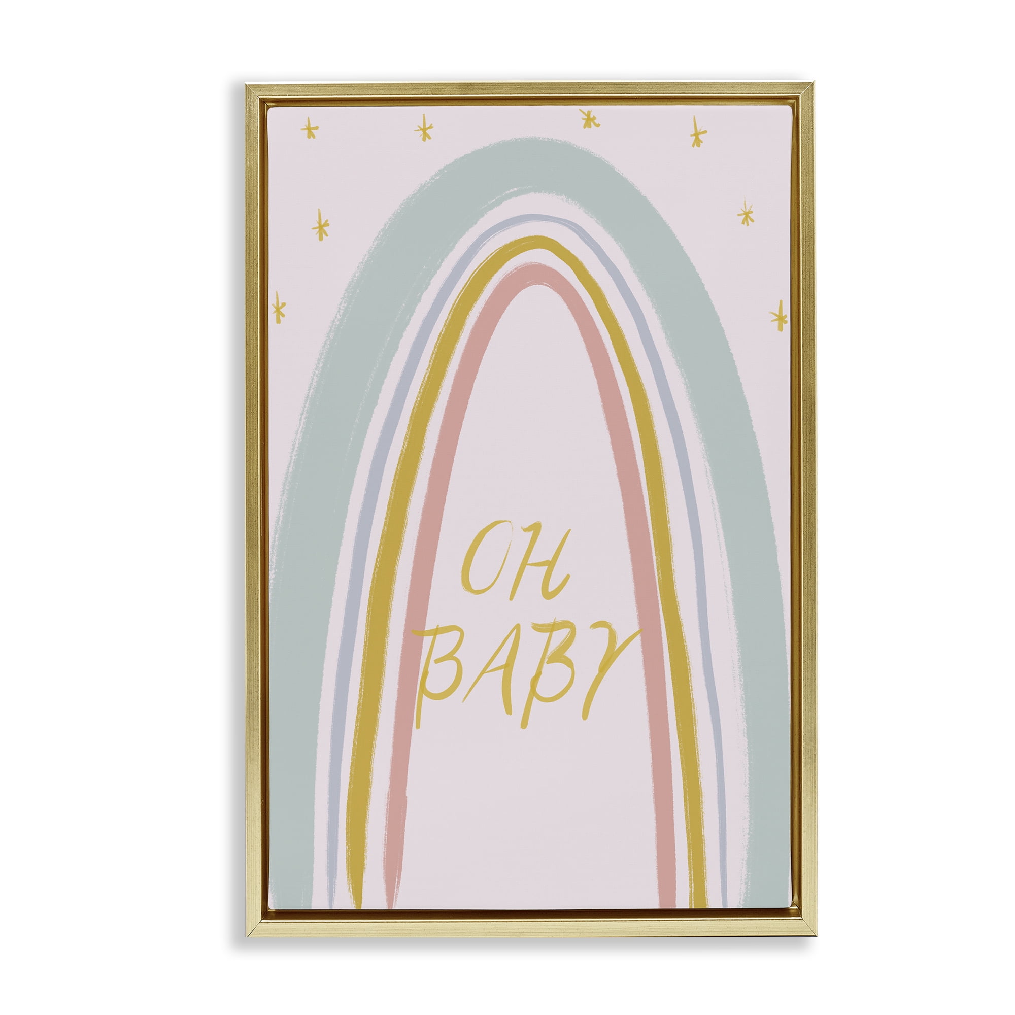 Stupell Industries Oh Baby Rainbow Gold Framed Floater Canvas Wall Art, design by Lucille Price