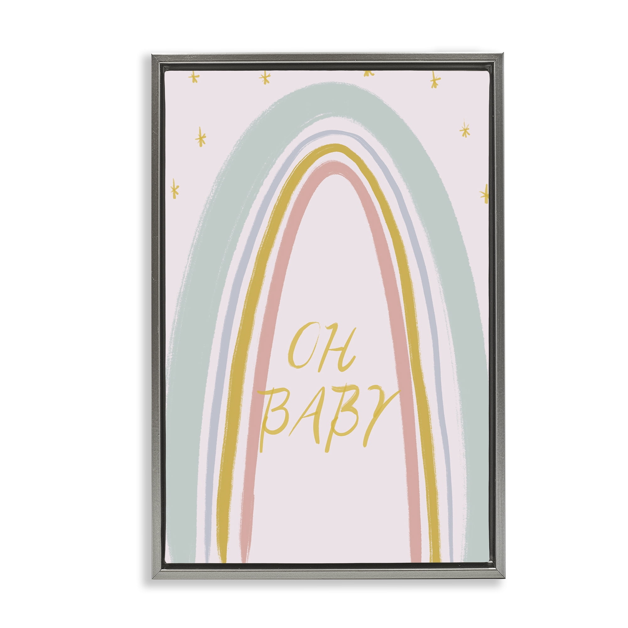 Stupell Industries Oh Baby Rainbow Gray Framed Floater Canvas Wall Art, design by Lucille Price
