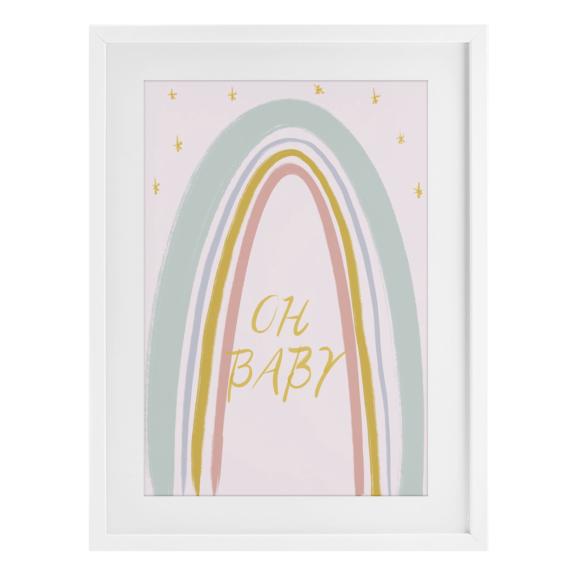 Stupell Industries Oh Baby Rainbow White Framed Print Under Glass, design by Lucille Price