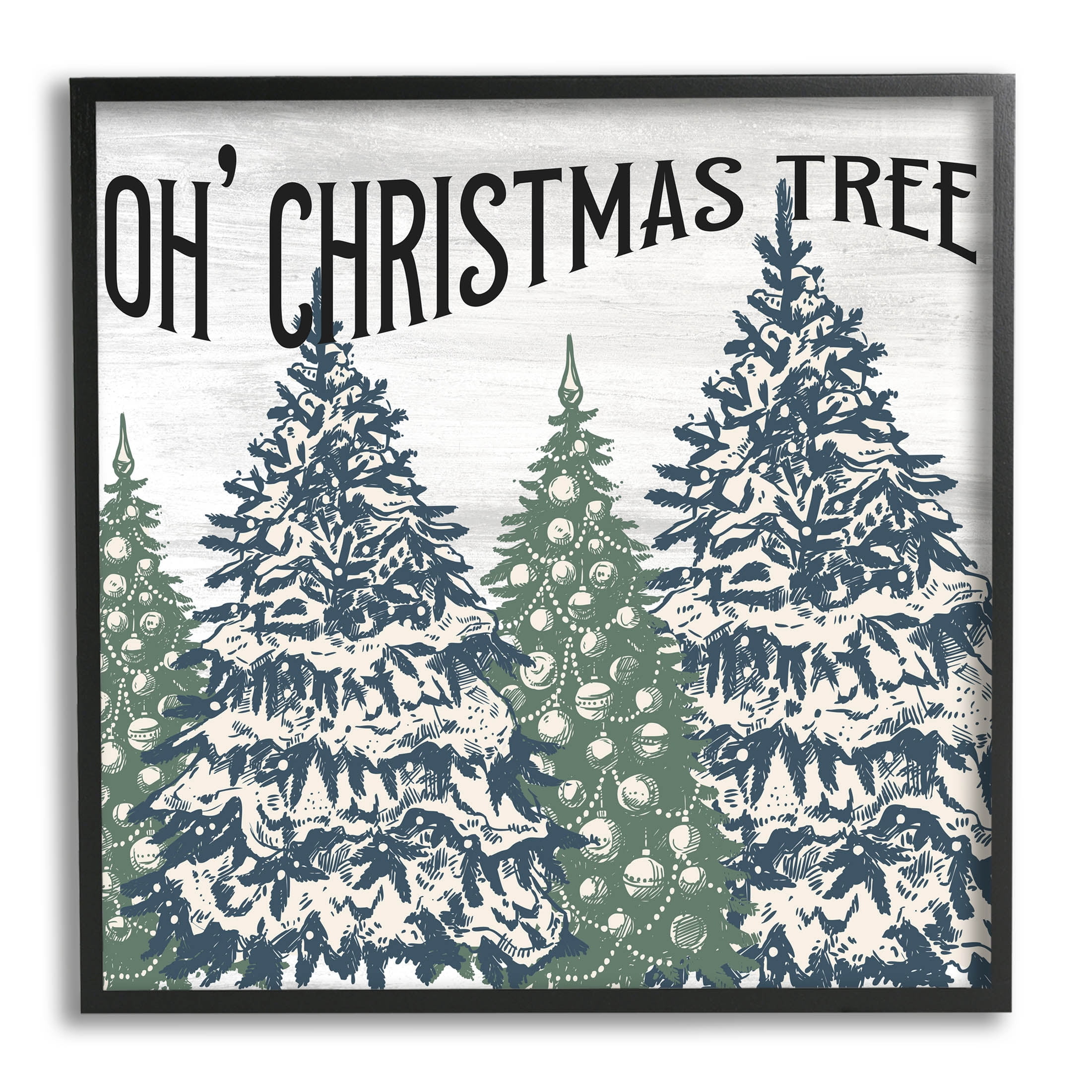 Stupell Industries Oh Christmas Tree Vintage Graphic Art Black Framed Art Print Wall Art, Design by Kim Allen