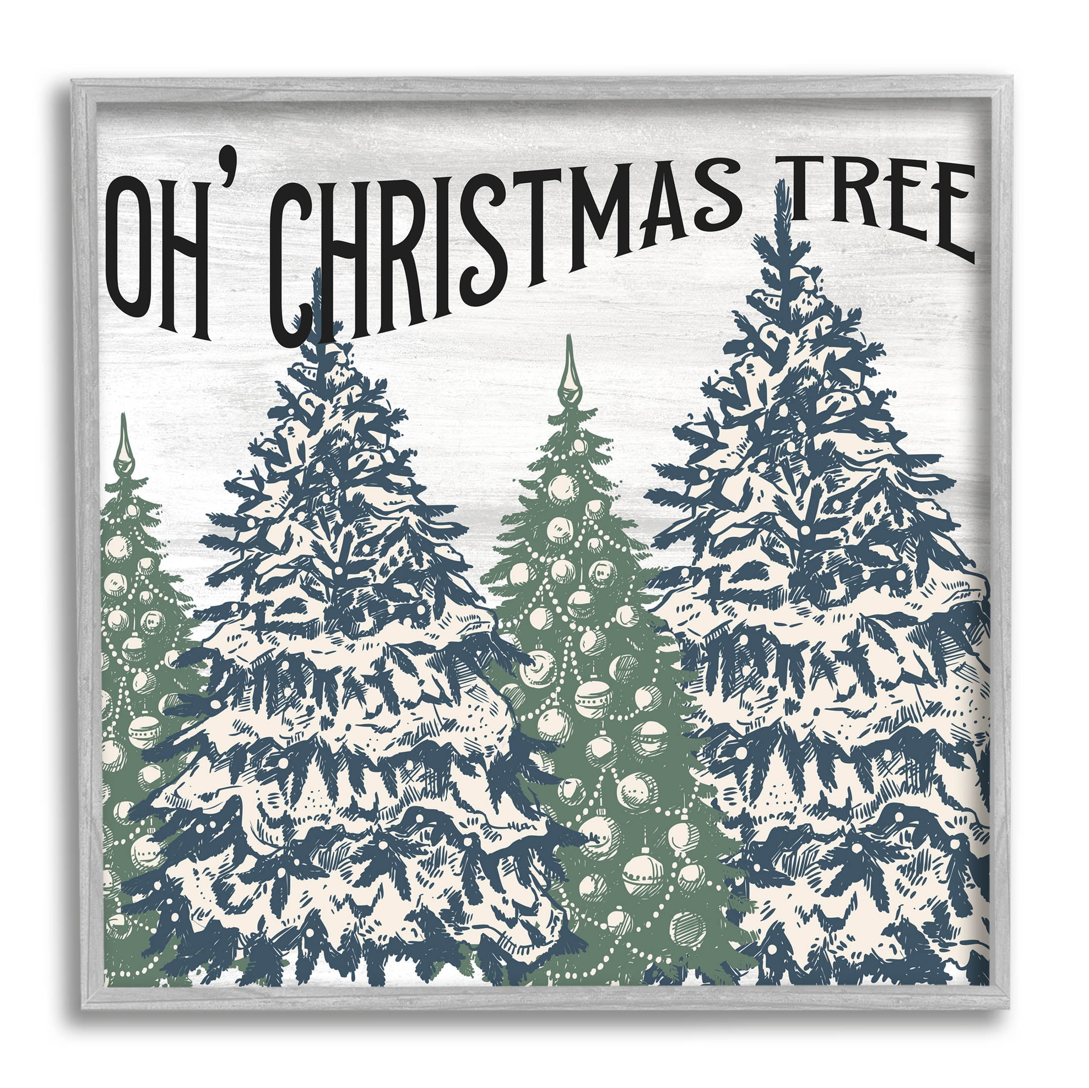 Stupell Industries Oh Christmas Tree Vintage Graphic Art Gray Framed Art Print Wall Art, Design by Kim Allen