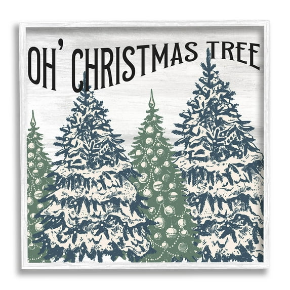 Stupell Industries Oh Christmas Tree Vintage Graphic Art White Framed Art Print Wall Art, Design by Kim Allen