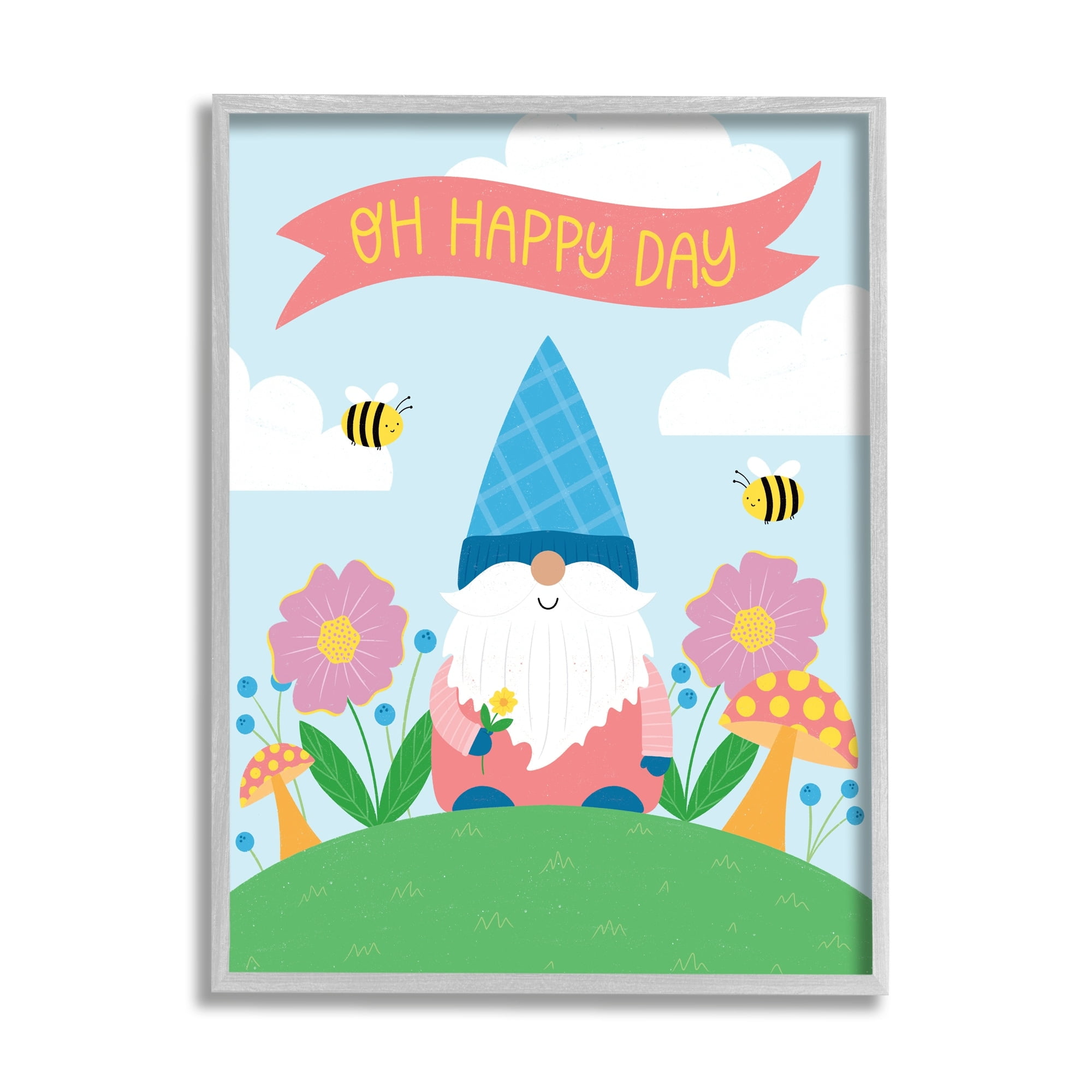 Stupell Industries Oh Happy Day Garden Gnome Flowers Mushrooms Bees Framed Wall Art, 24 x 30, Design by Jalynn Heerdt