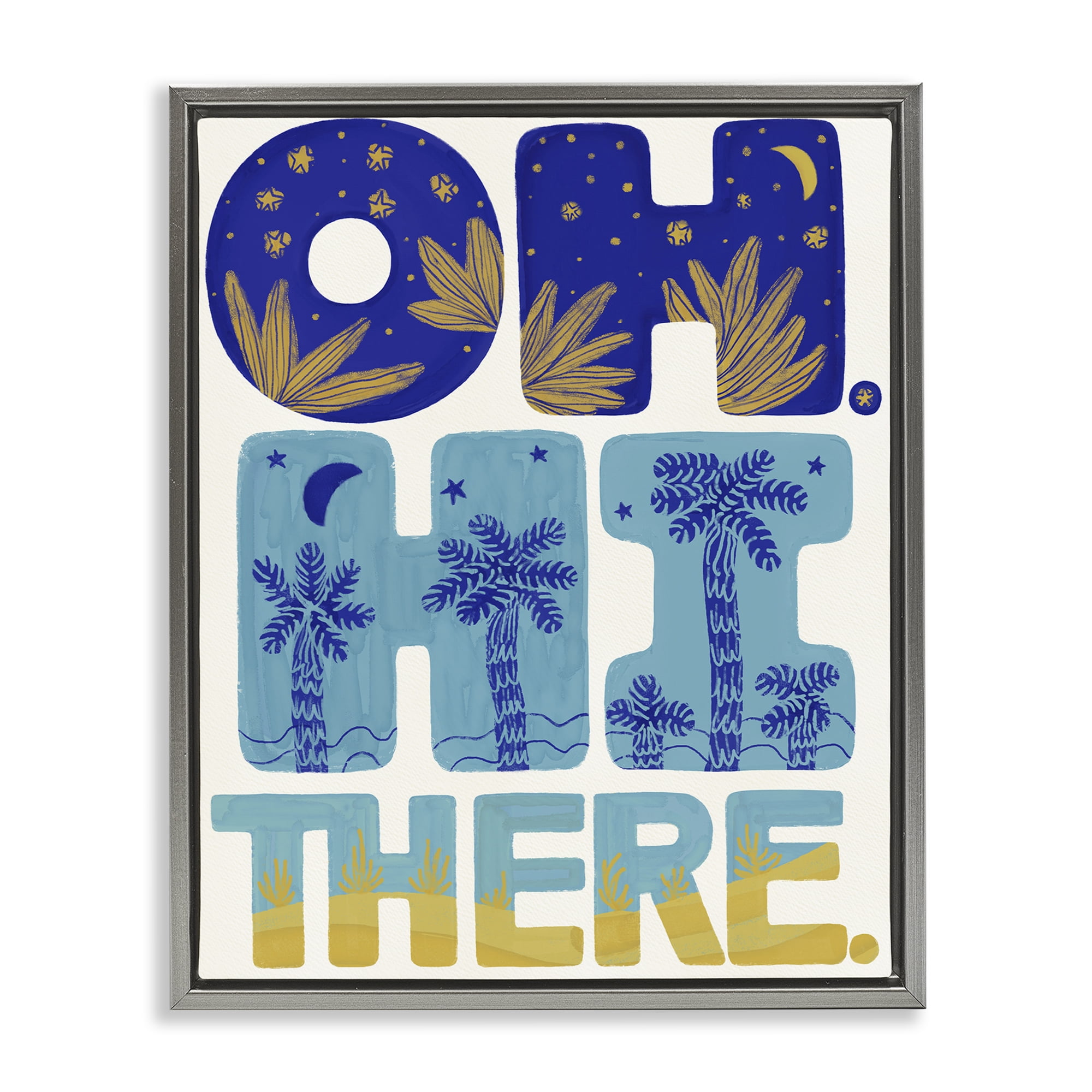 Stupell Industries Oh Hi There Tropical Gray Framed Floater Canvas Wall Art, design by Connie Summers