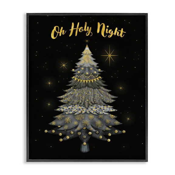 Stupell Industries Oh Holy Night Winter Tree Holiday Painting Black Framed Art Print Wall Art, 11 x 14