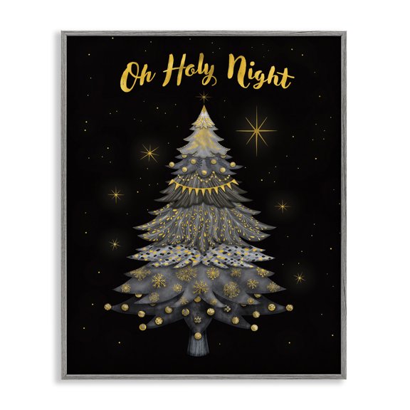 Stupell Industries Traditional Oh Holy Night Winter Tree Gray Framed Giclee Art, 11 x 14, by Darlene Seale