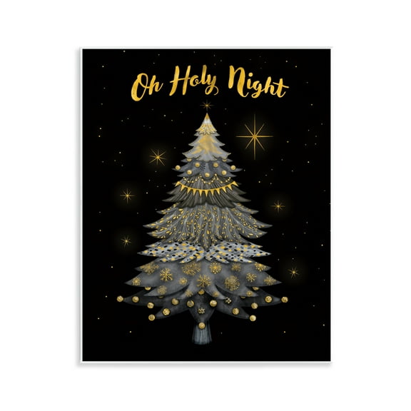 Stupell Industries Oh Holy Night Winter Tree Holiday Painting Unframed Art Print Wall Art, 11 x 14