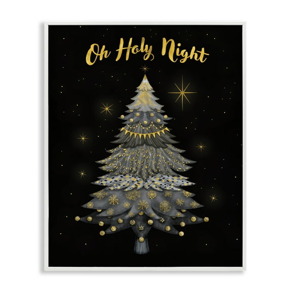 Stupell Industries Oh Holy Night Winter Tree Holiday Painting White Framed Art Print Wall Art, 11 x 14