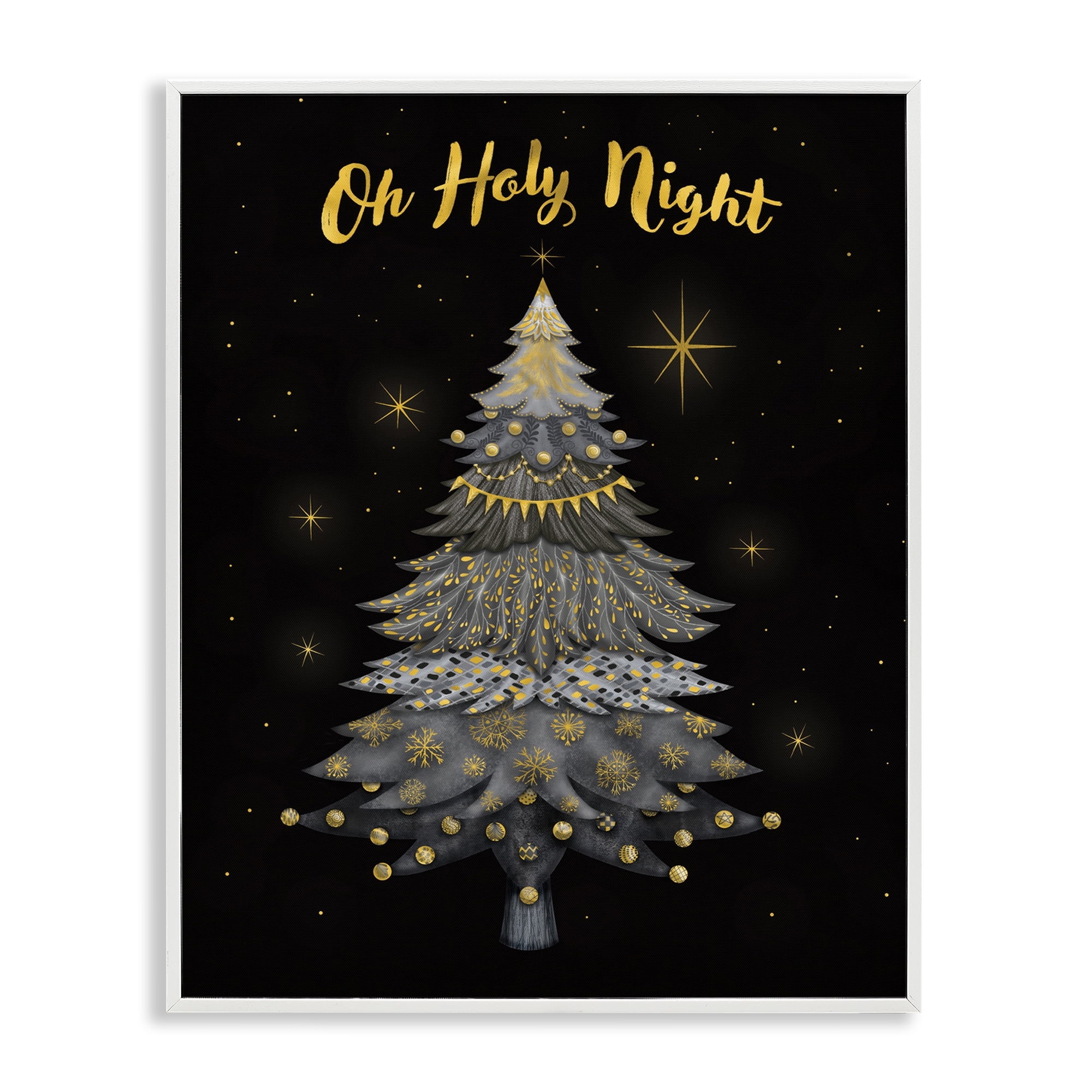 Stupell Industries Oh Holy Night Winter Tree Holiday Painting White Framed Art Print Wall Art, 16 x 20