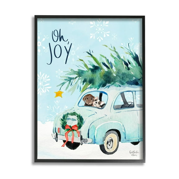 Stupell Industries Oh Joy Endearing Winter Calligraphy Puppies Scene Graphic Art Black Framed Art Print Wall Art, Design by Heatherlee Chan