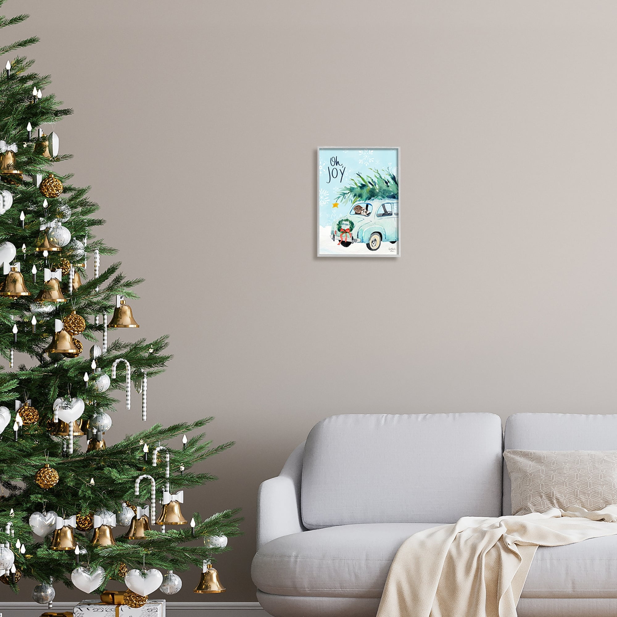 Stupell Industries Oh Joy Endearing Winter Calligraphy Puppies Scene Graphic Art Gray Framed Art Print Wall Art, Design by Heatherlee Chan