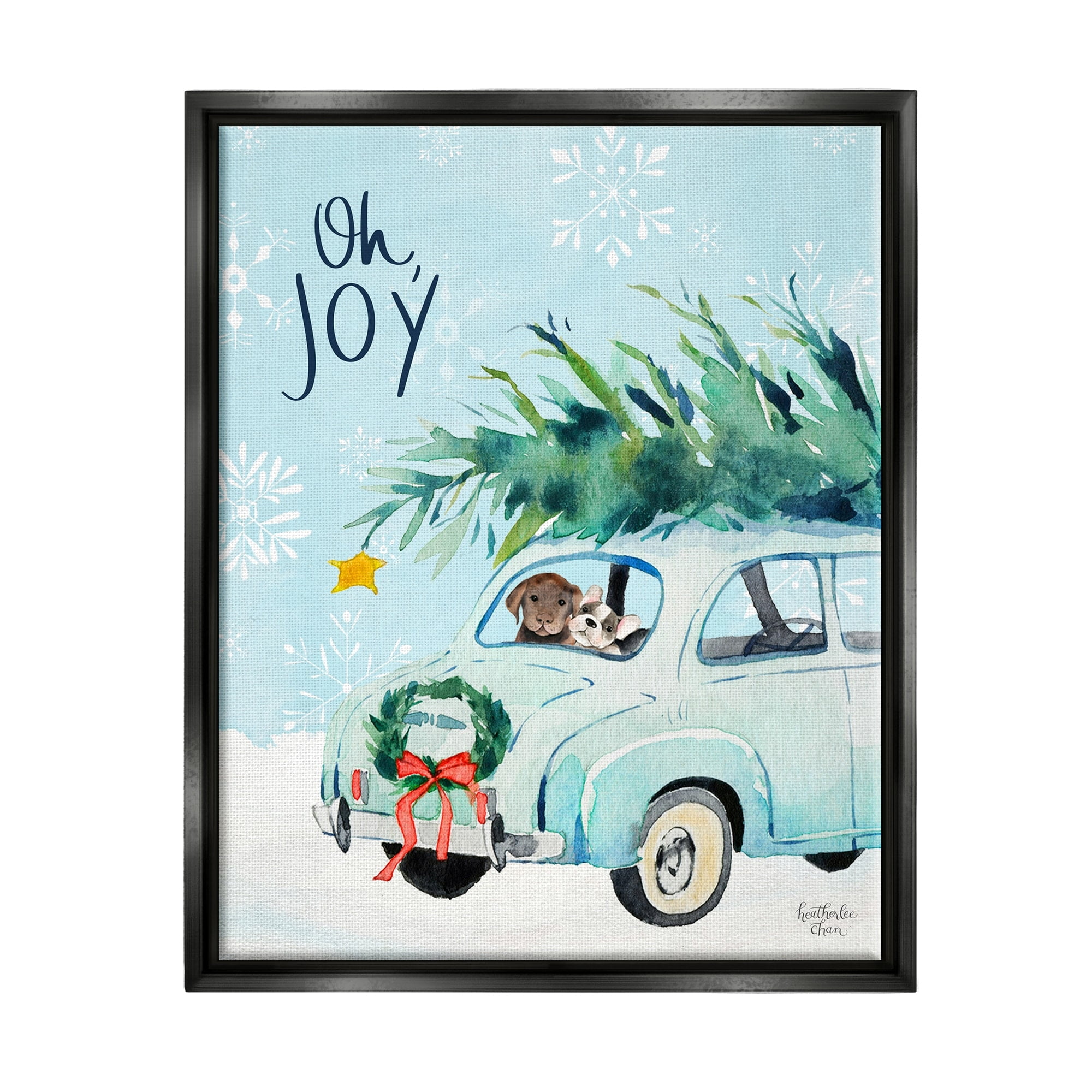 Stupell Industries Oh Joy Endearing Winter Calligraphy Puppies Scene Graphic Art Jet Black Floating Framed Canvas Print Wall Art, Design by Heatherlee Chan