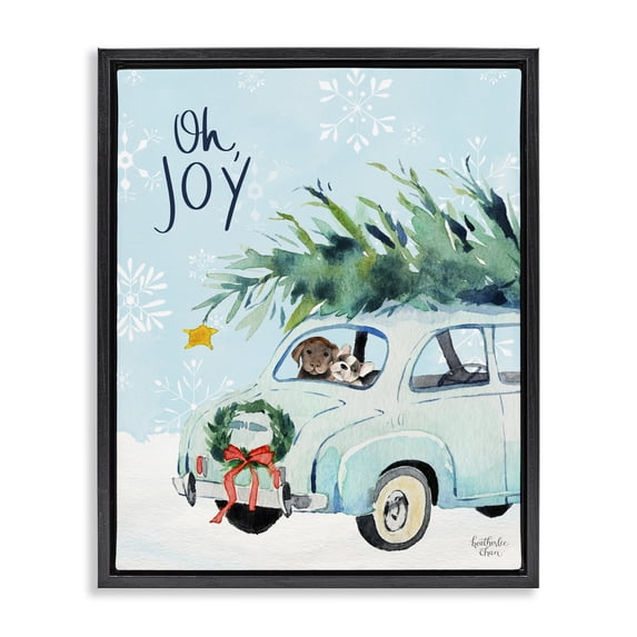 Stupell Industries Rustic Lodge Oh Joy Endearing Winter Calligraphy Puppies Scene Black Floating Frame Canvas Art, 17 x 21, by Heather Lee Chan
