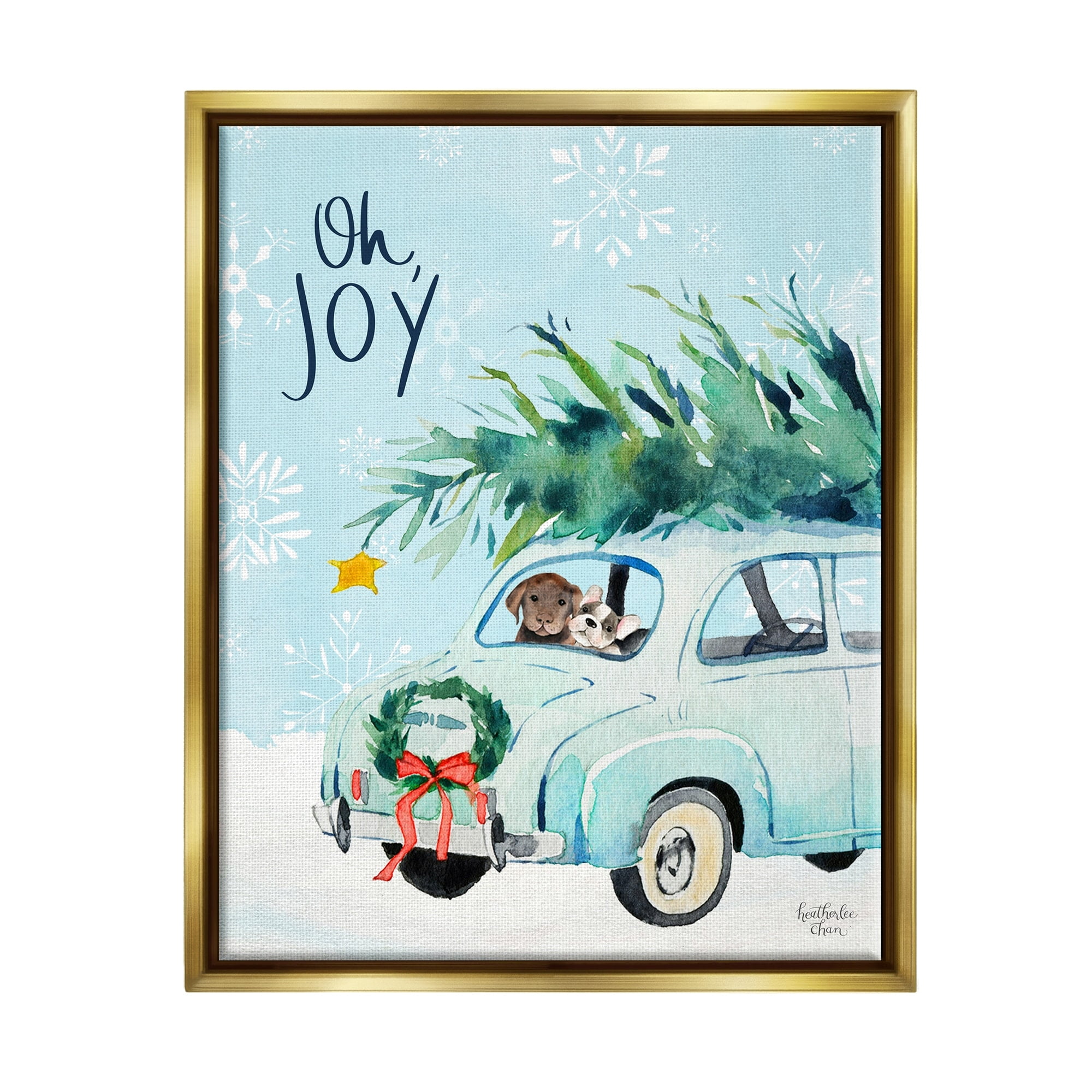 Stupell Industries Oh Joy Endearing Winter Calligraphy Puppies Scene Graphic Art Metallic Gold Floating Framed Canvas Print Wall Art, Design by Heatherlee Chan