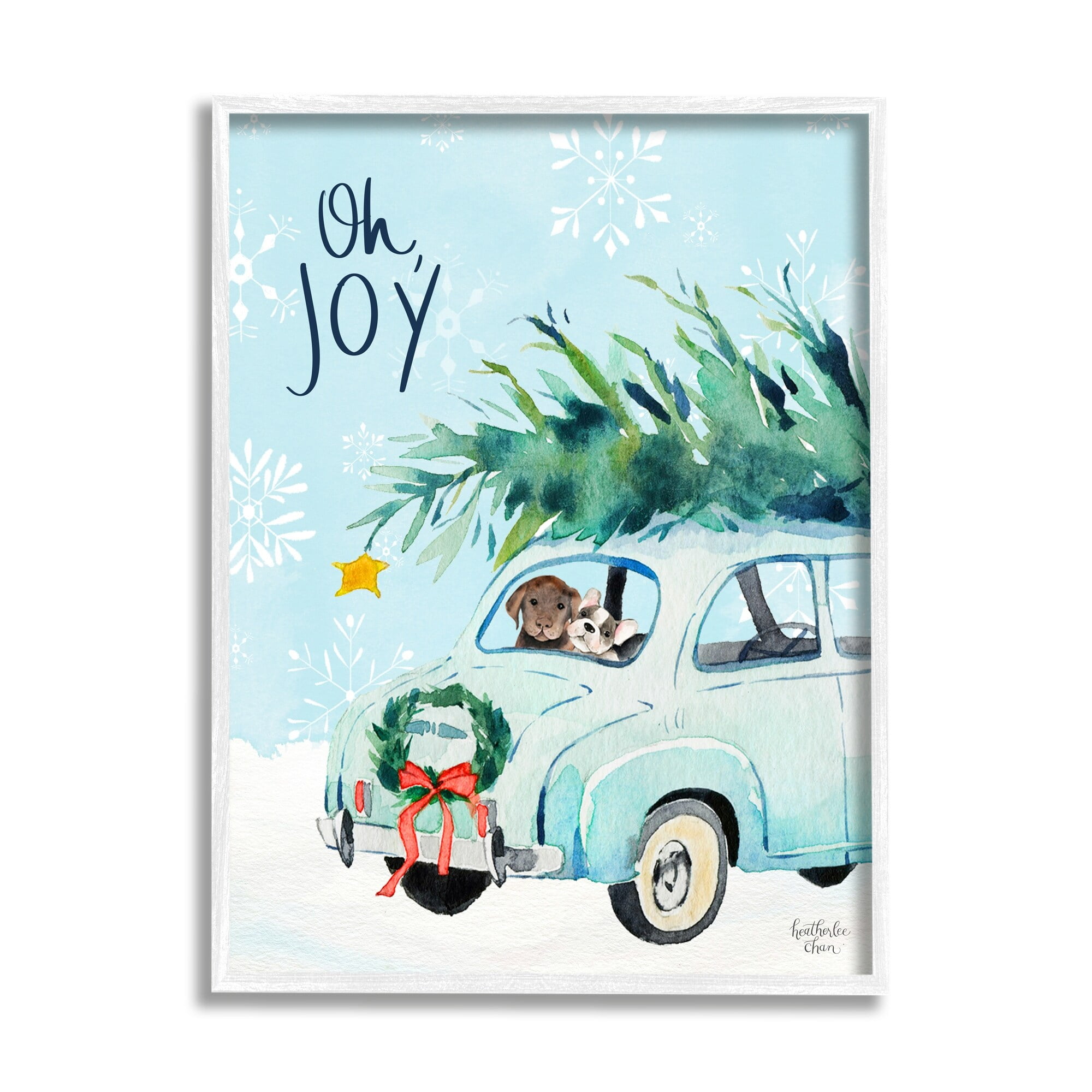 Stupell Industries Oh Joy Endearing Winter Calligraphy Puppies Scene Graphic Art White Framed Art Print Wall Art, Design by Heatherlee Chan