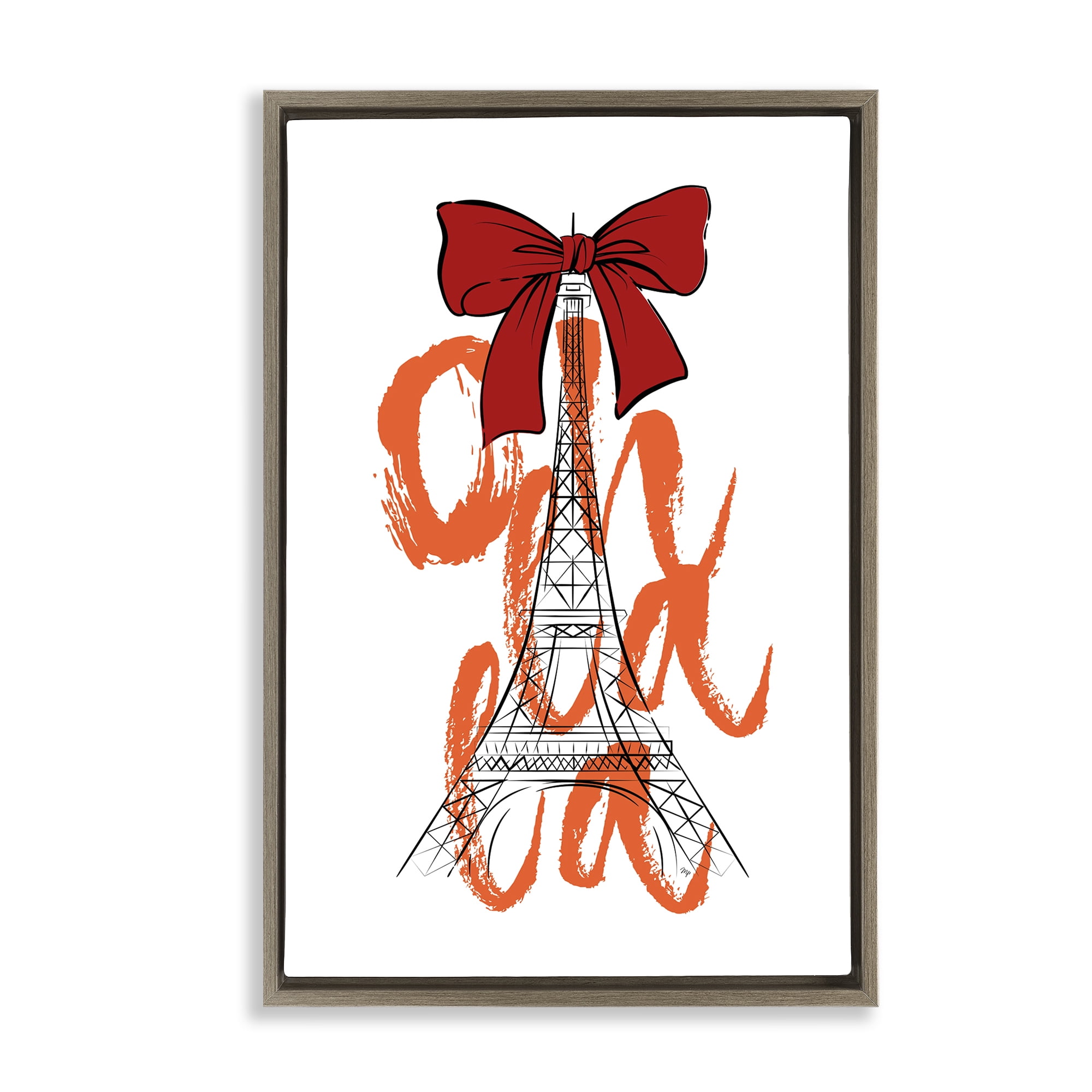 Stupell Industries Oh La La Eiffel Tower Buildings & Architecture Painting Brown Floater Framed Canvas Art Print Wall Art, 21 x 31