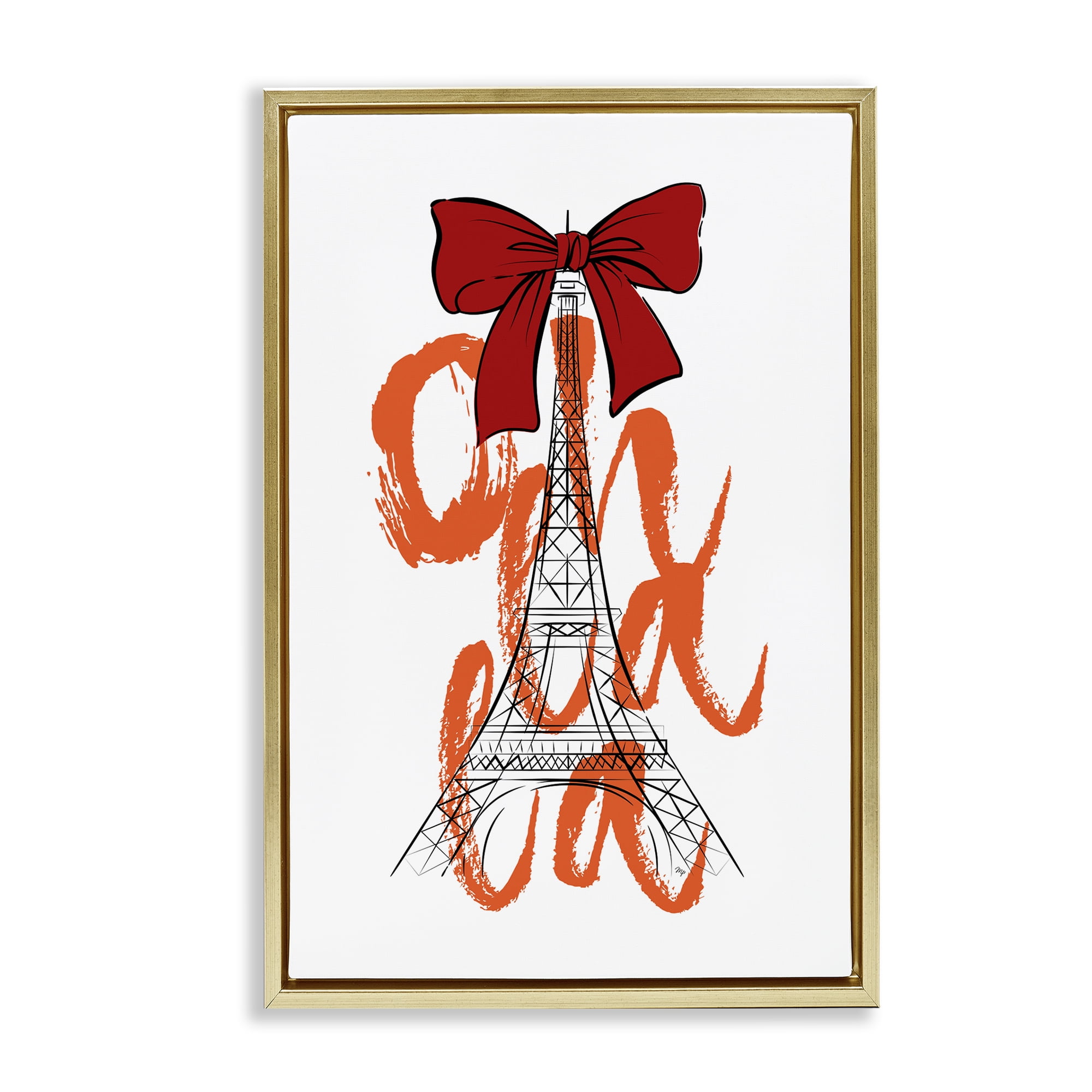 Stupell Industries Oh La La Eiffel Tower Buildings & Architecture Painting Gold Floater Framed Canvas Art Print Wall Art, 21 x 31