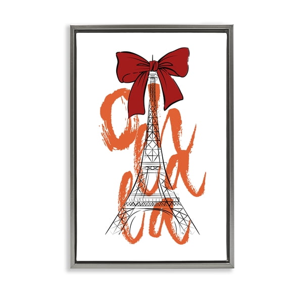 Stupell Industries Oh La La Eiffel Tower Buildings & Architecture Painting Gray Floater Framed Canvas Art Print Wall Art, 17 x 25