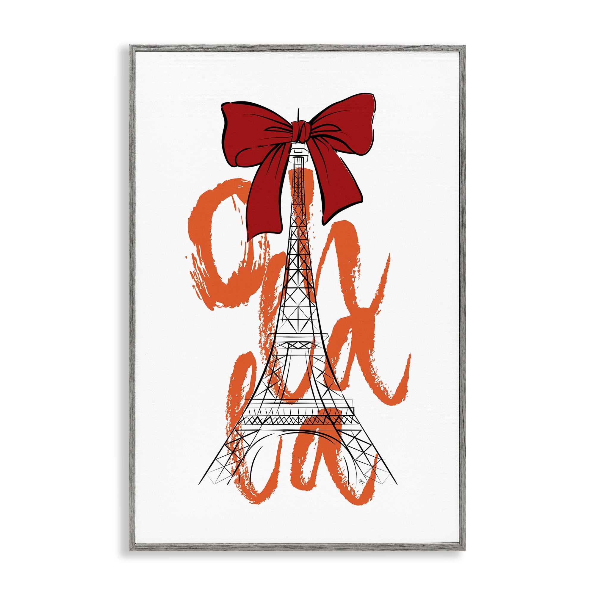 Stupell Industries Oh La La Eiffel Tower Buildings & Architecture Painting Gray Framed Art Print Wall Art, 16 x 24