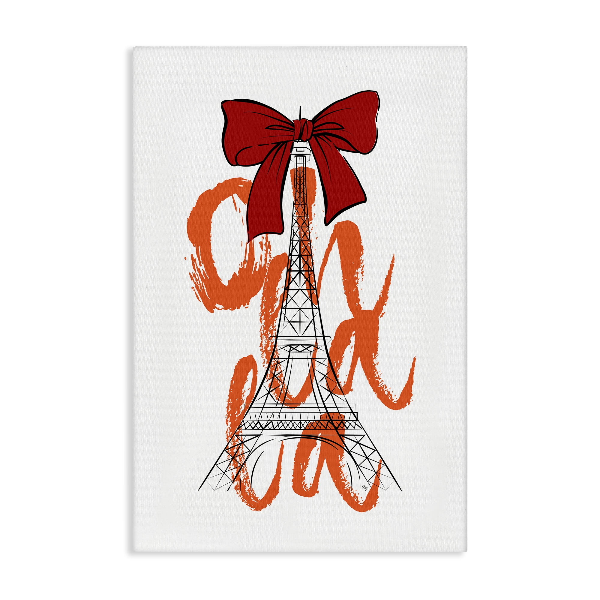 Stupell Industries Oh La La Eiffel Tower Buildings & Architecture Painting Wrapped Canvas Art Print Wall Art, 24 x 36