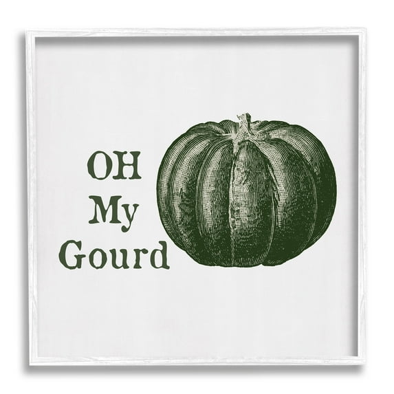 Stupell Industries Oh My Gourd Fall Pumpkin Graphic Art White Framed Art Print Wall Art, Design by Lauren Rader