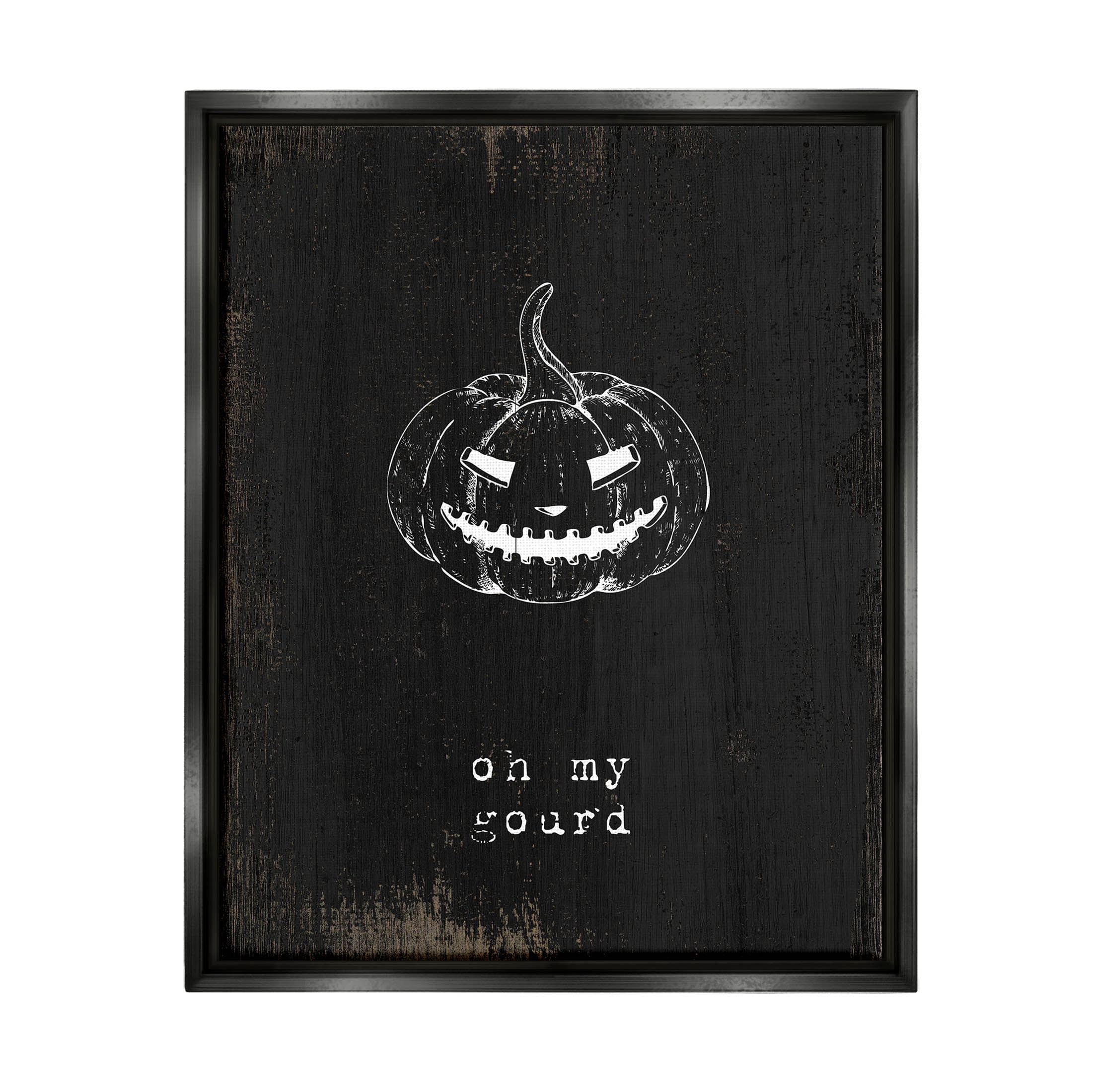 Stupell Industries Oh My Gourd Jack-o-Lantern Graphic Art Jet Black Floating Framed Canvas Print Wall Art, Design by Lil' Rue
