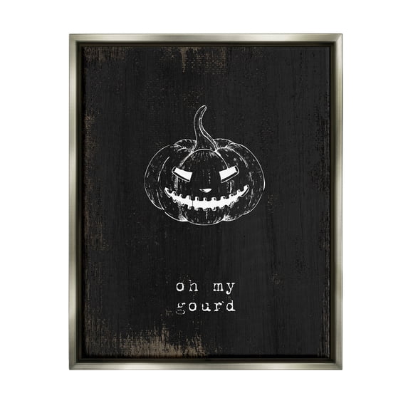 Stupell Industries Oh My Gourd Jack-o-Lantern Graphic Art Luster Gray Floating Framed Canvas Print Wall Art, Design by Lil' Rue
