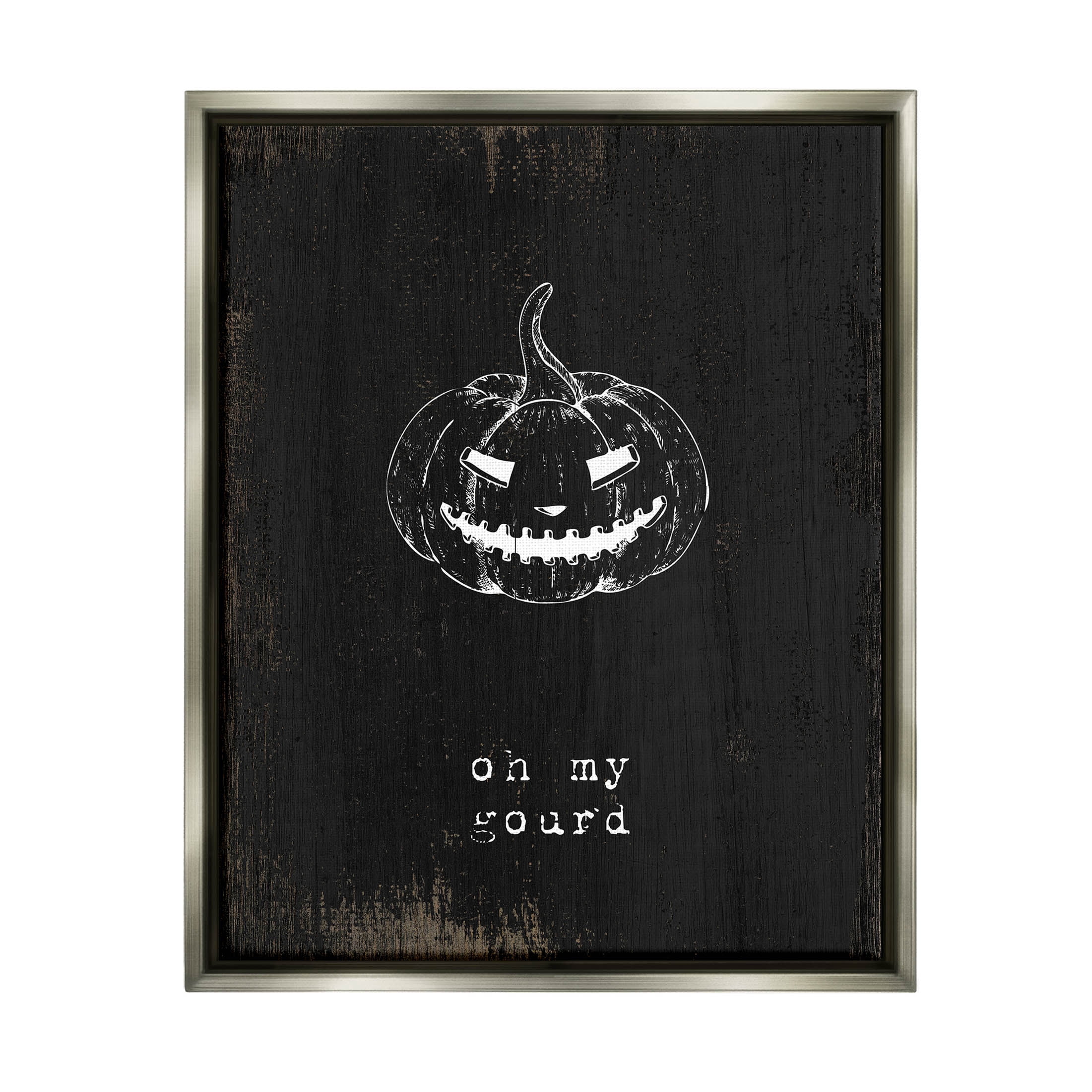 Stupell Industries Oh My Gourd Jack-o-Lantern Graphic Art Luster Gray Floating Framed Canvas Print Wall Art, Design by Lil' Rue