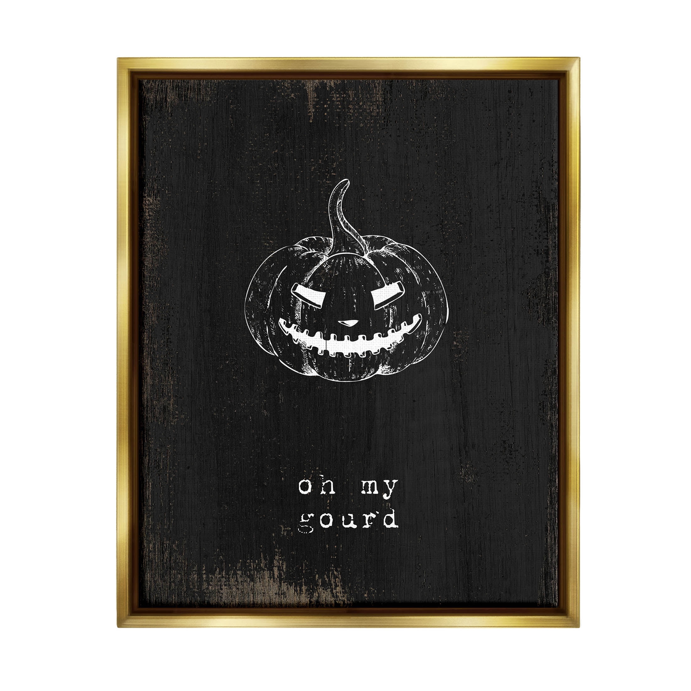 Stupell Industries Oh My Gourd Jack-o-Lantern Graphic Art Metallic Gold Floating Framed Canvas Print Wall Art, Design by Lil' Rue