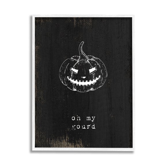 Stupell Industries Oh My Gourd Jack-o-Lantern Graphic Art White Framed Art Print Wall Art, Design by Lil' Rue