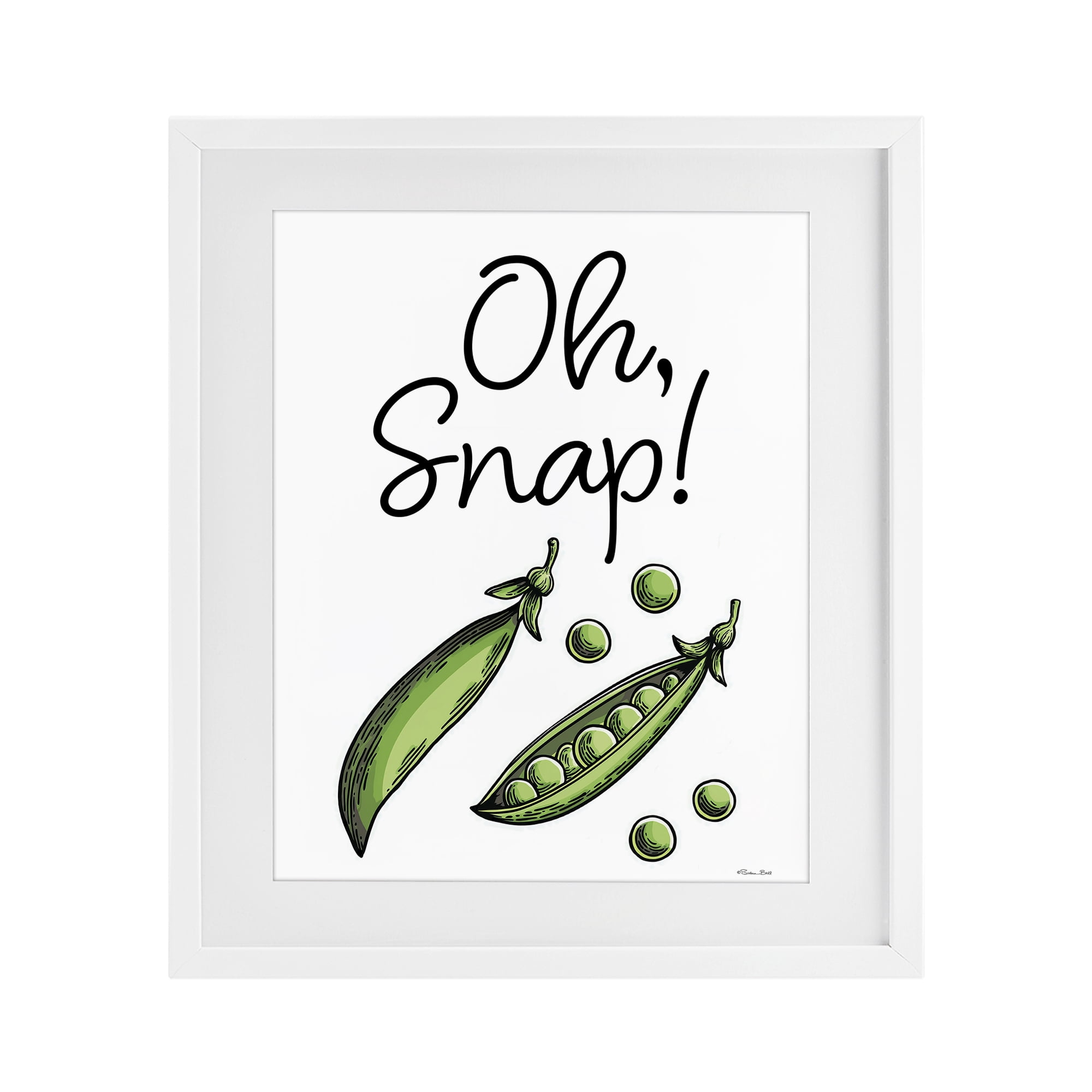 Stupell Industries Oh Snap Peas White Framed Print Under Glass, design by Susan Ball