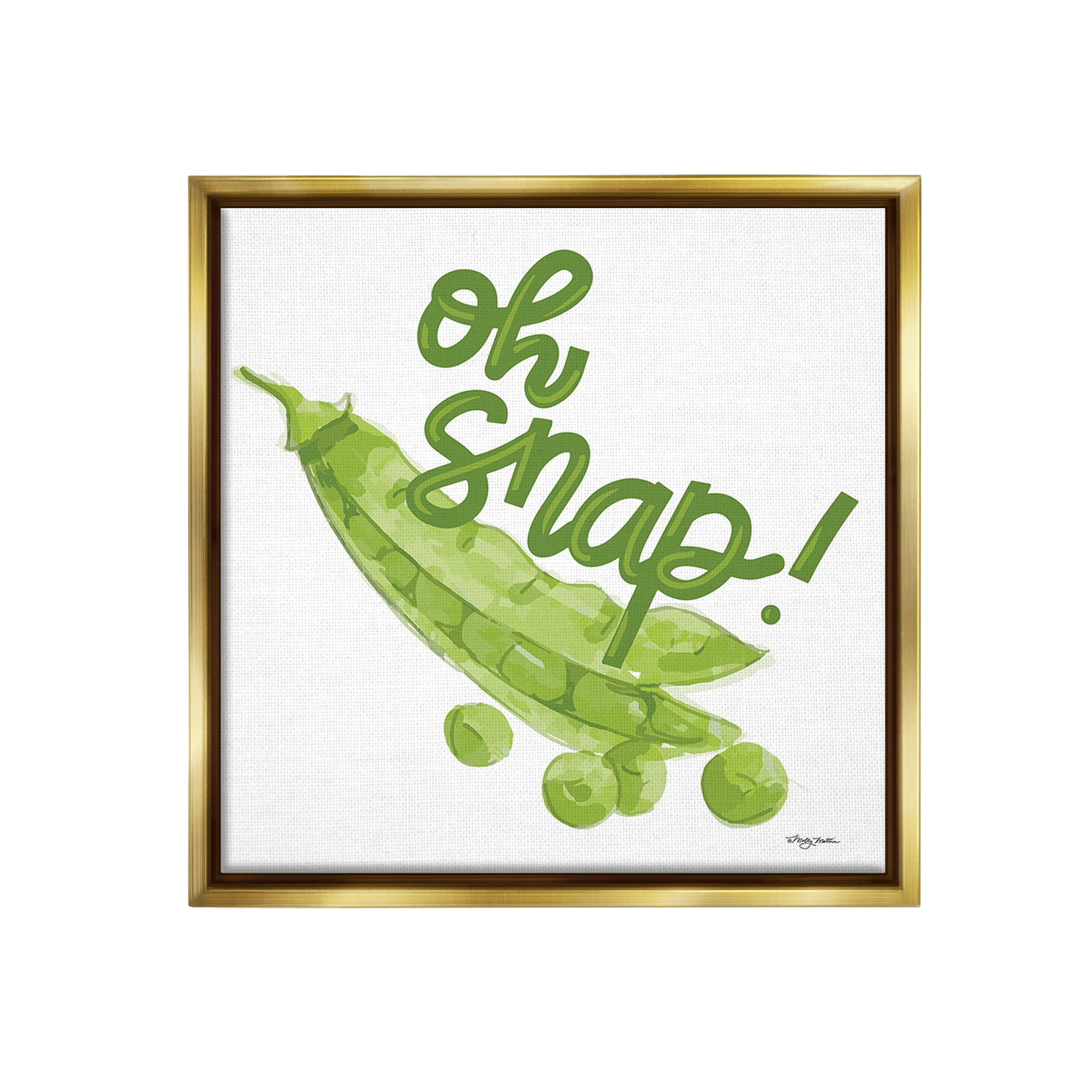 Stupell Industries Oh Snap with Peas Food & Beverage Painting Gold Floater Framed Canvas Art Print Wall Art, 18 x 18