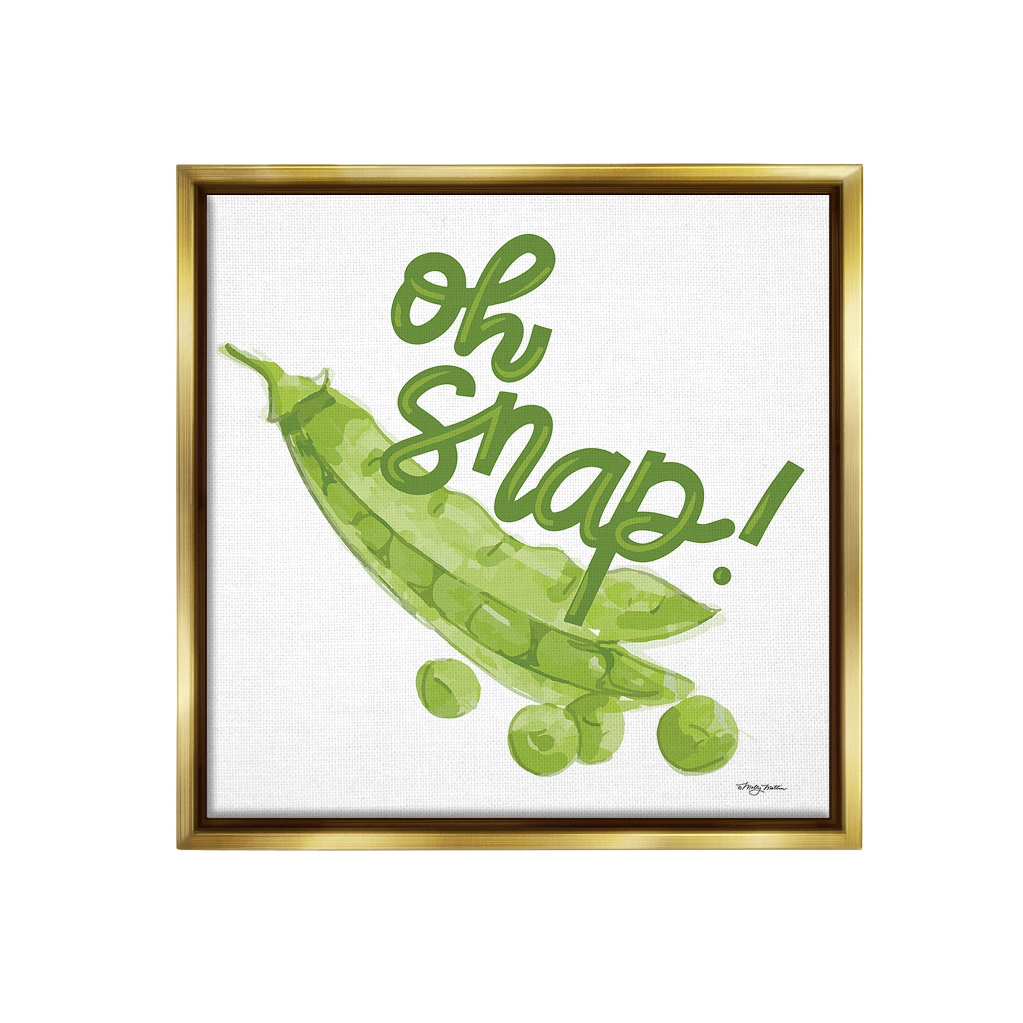 Stupell Industries Oh Snap with Peas Food & Beverage Painting Gold Floater Framed Canvas Art Print Wall Art, 25 x 25